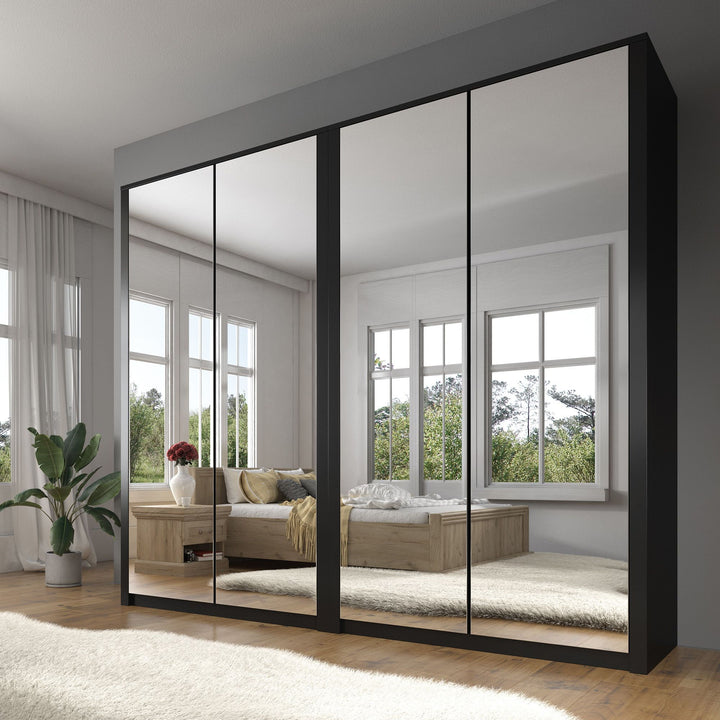 Malibu - Kledingkast 4-deurs - Mat zwart - 227x53x197 cm