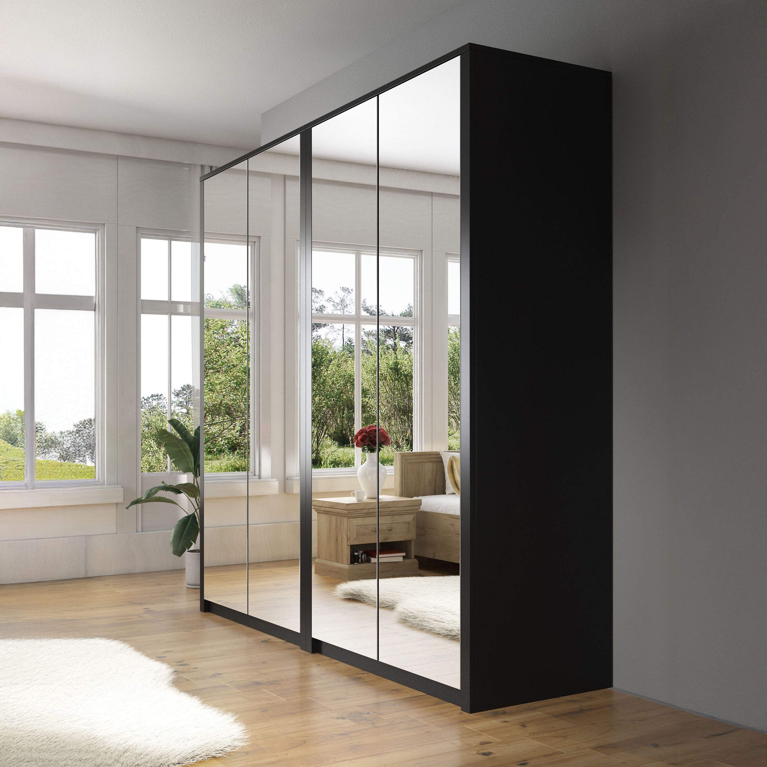 Malibu - Kledingkast 4-deurs - Mat zwart - 227x53x197 cm