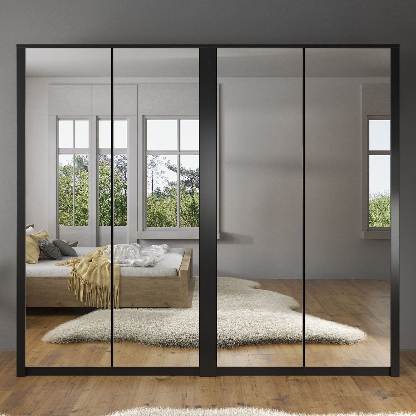 Malibu - Kledingkast 4-deurs - Mat zwart - 227x53x197 cm