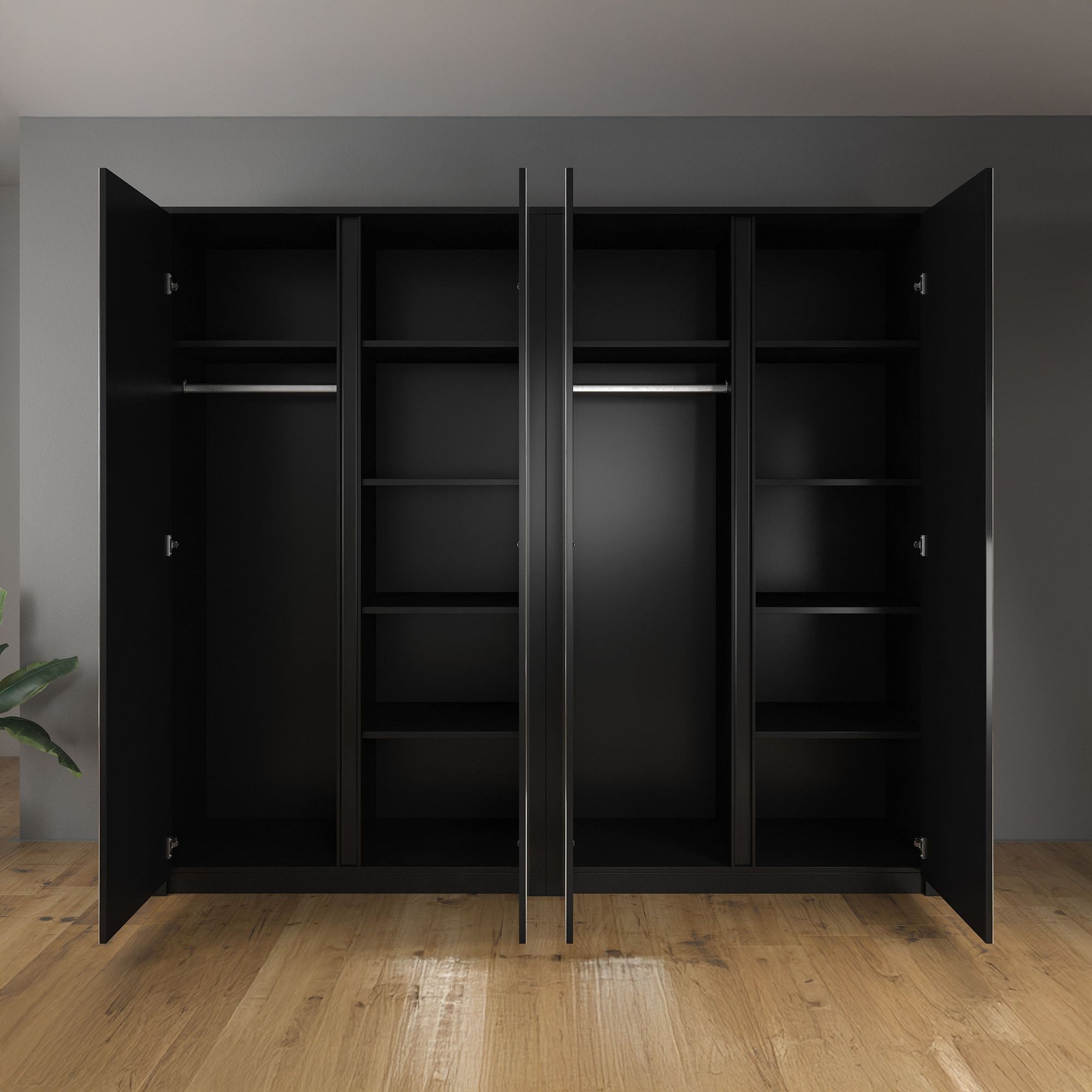 Malibu - Kledingkast 4-deurs - Mat zwart - 227x53x197 cm