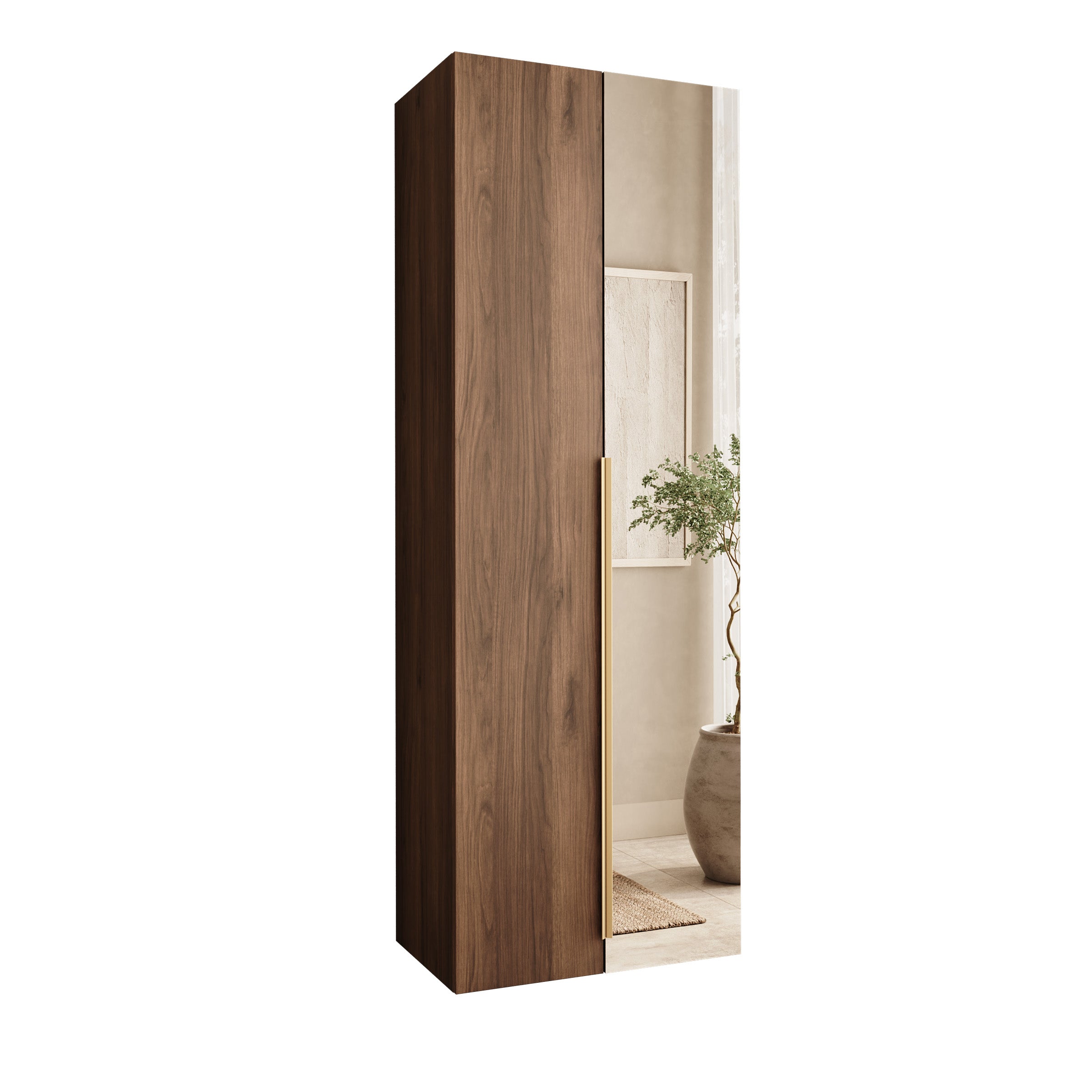 Malmok - Halkast met spiegel - Walnootpatroon - 70x42x200 cm