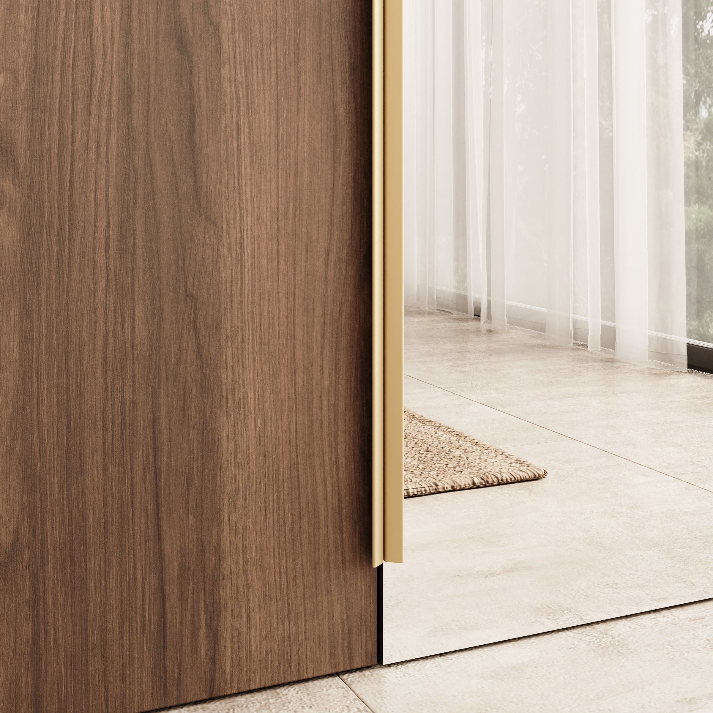 Malmok - Halkast met spiegel - Walnootpatroon - 70x42x200 cm