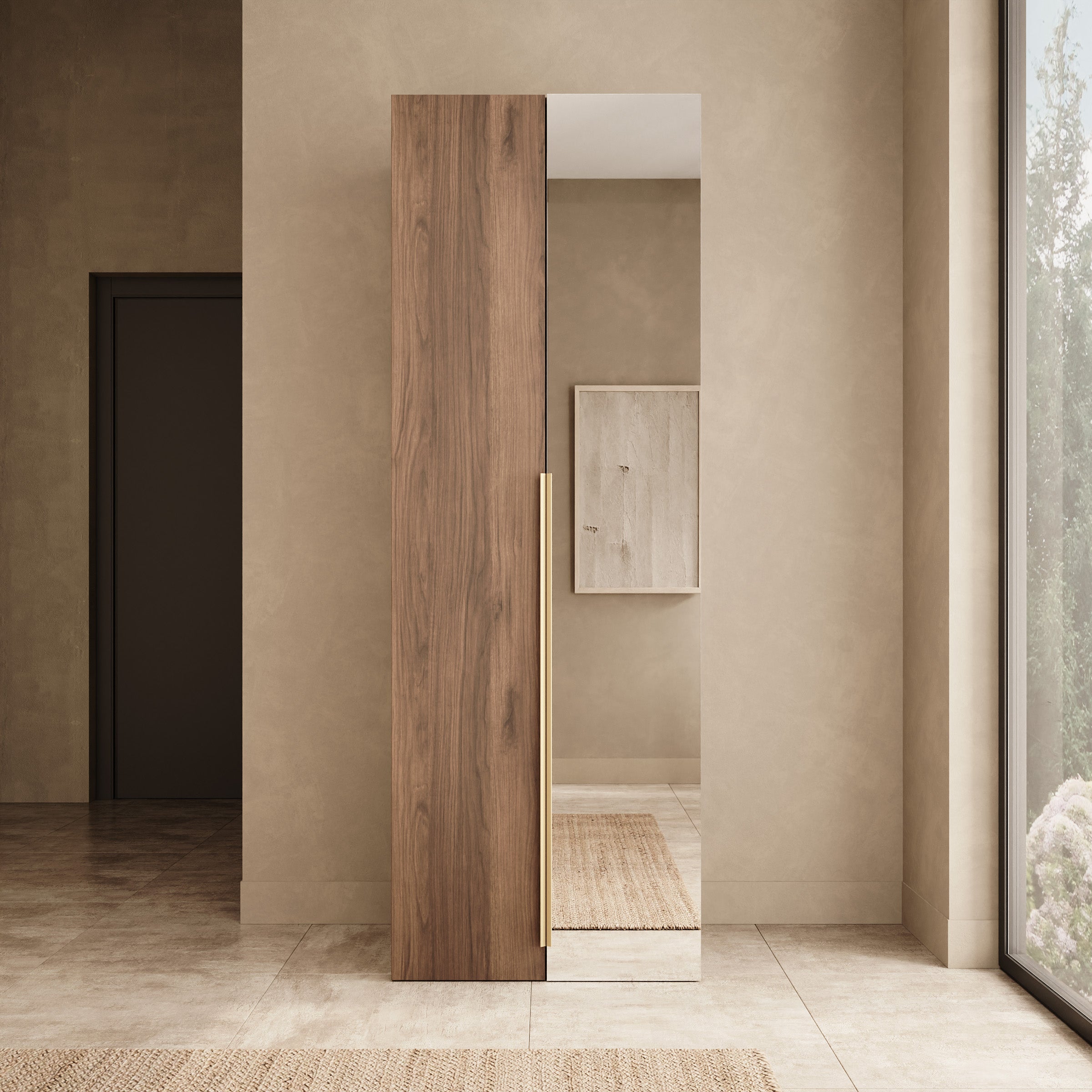 Malmok - Halkast met spiegel - Walnootpatroon - 70x42x200 cm