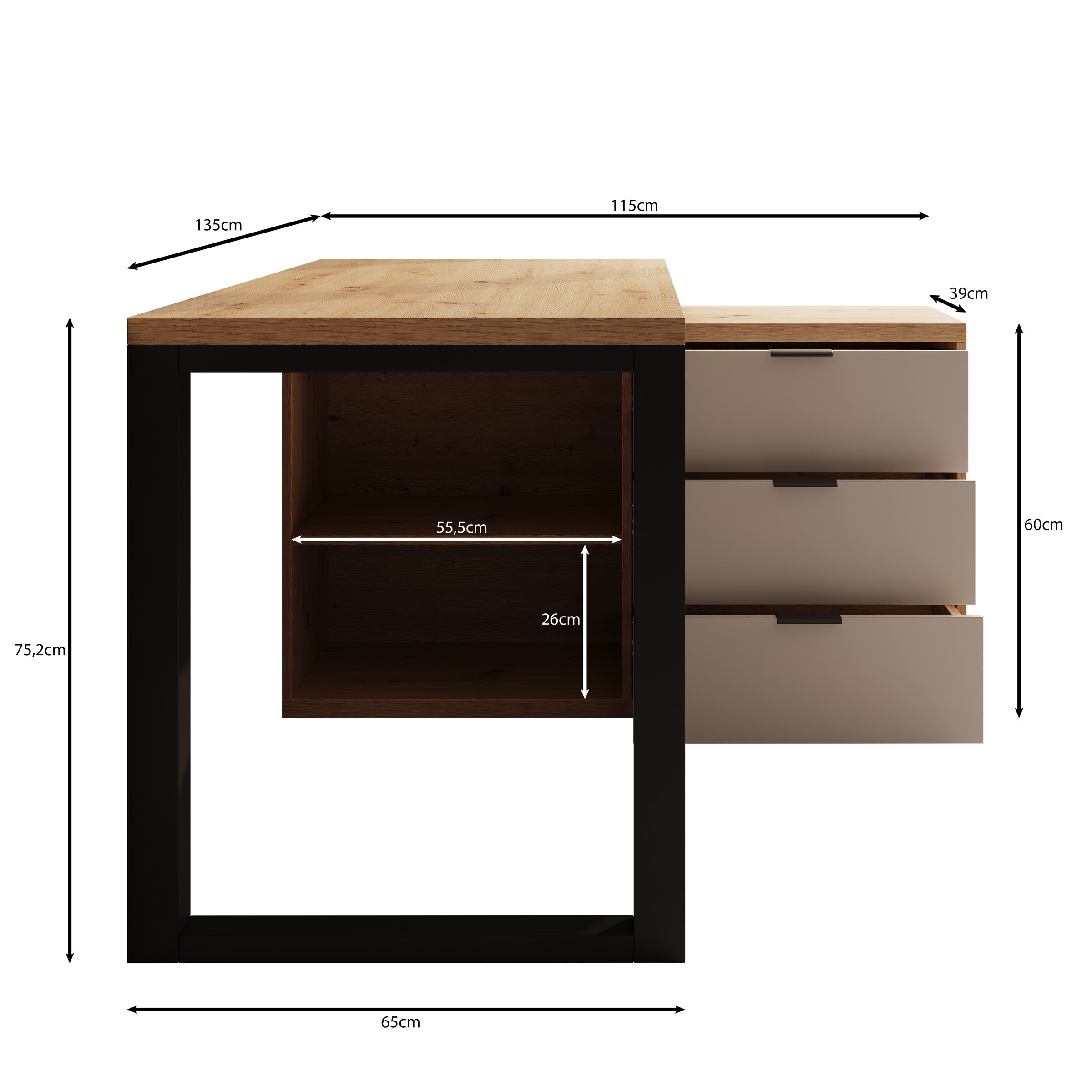 Manhattan 2 - Bureau - Eiken - 135x65x75 cm