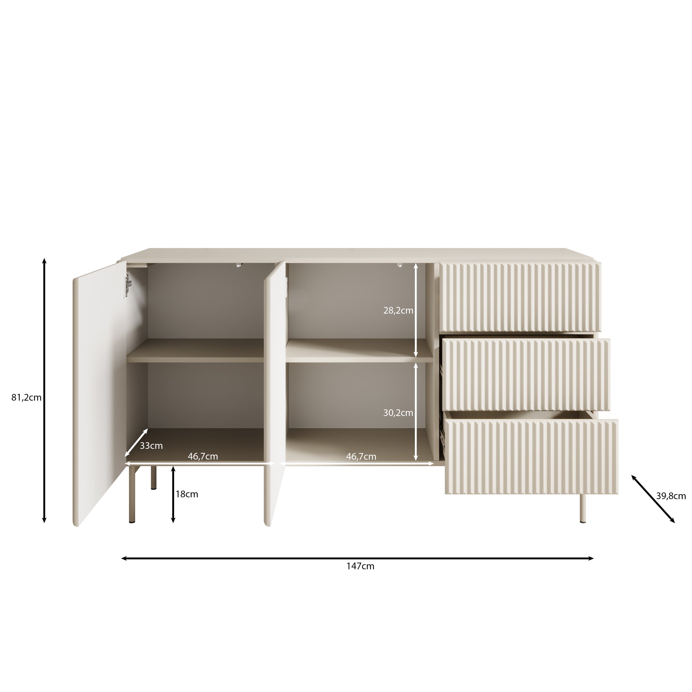 Marajo - Dressoir - Beige - 147x40x81 cm