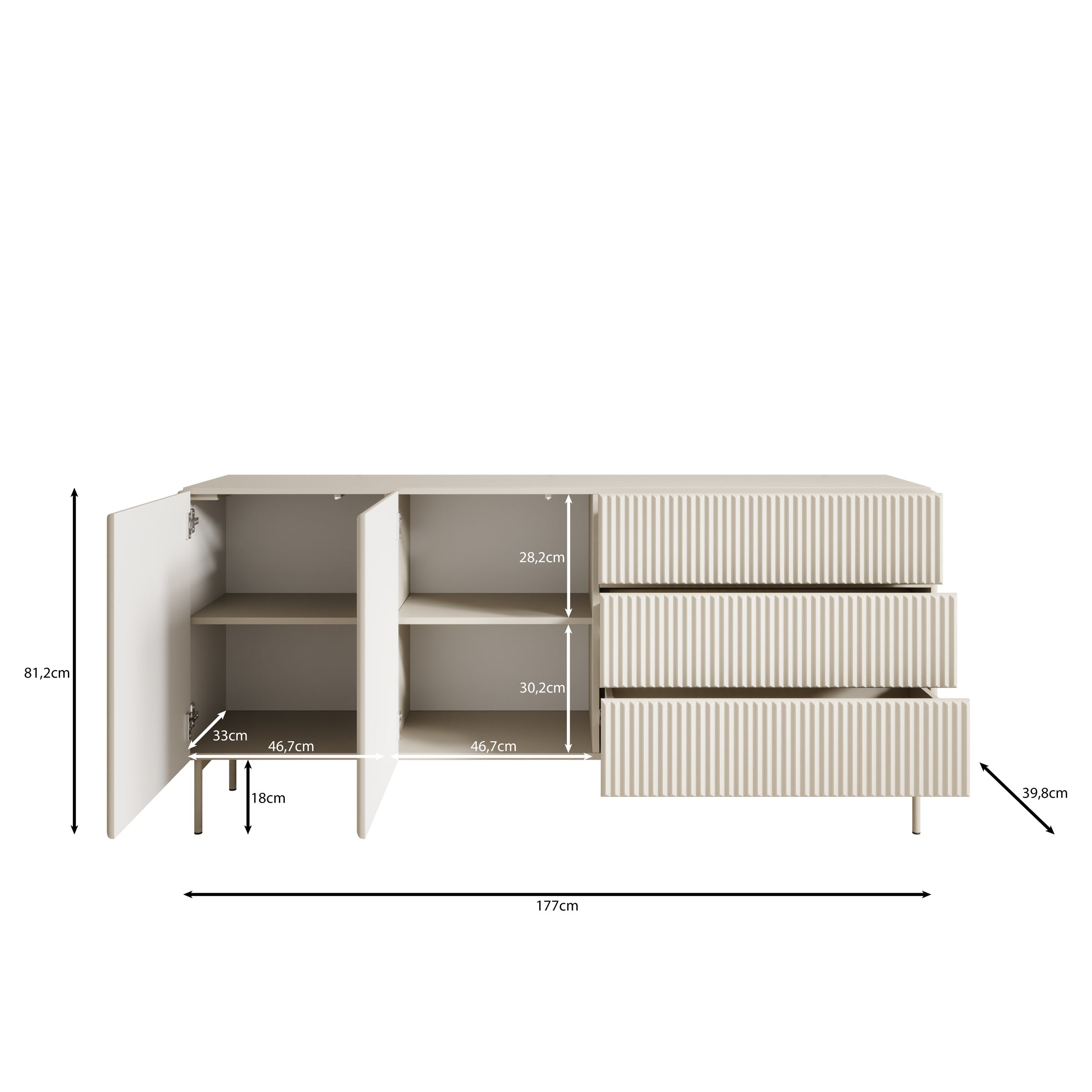 Marajo - Dressoir - Beige - 177x40x81 cm