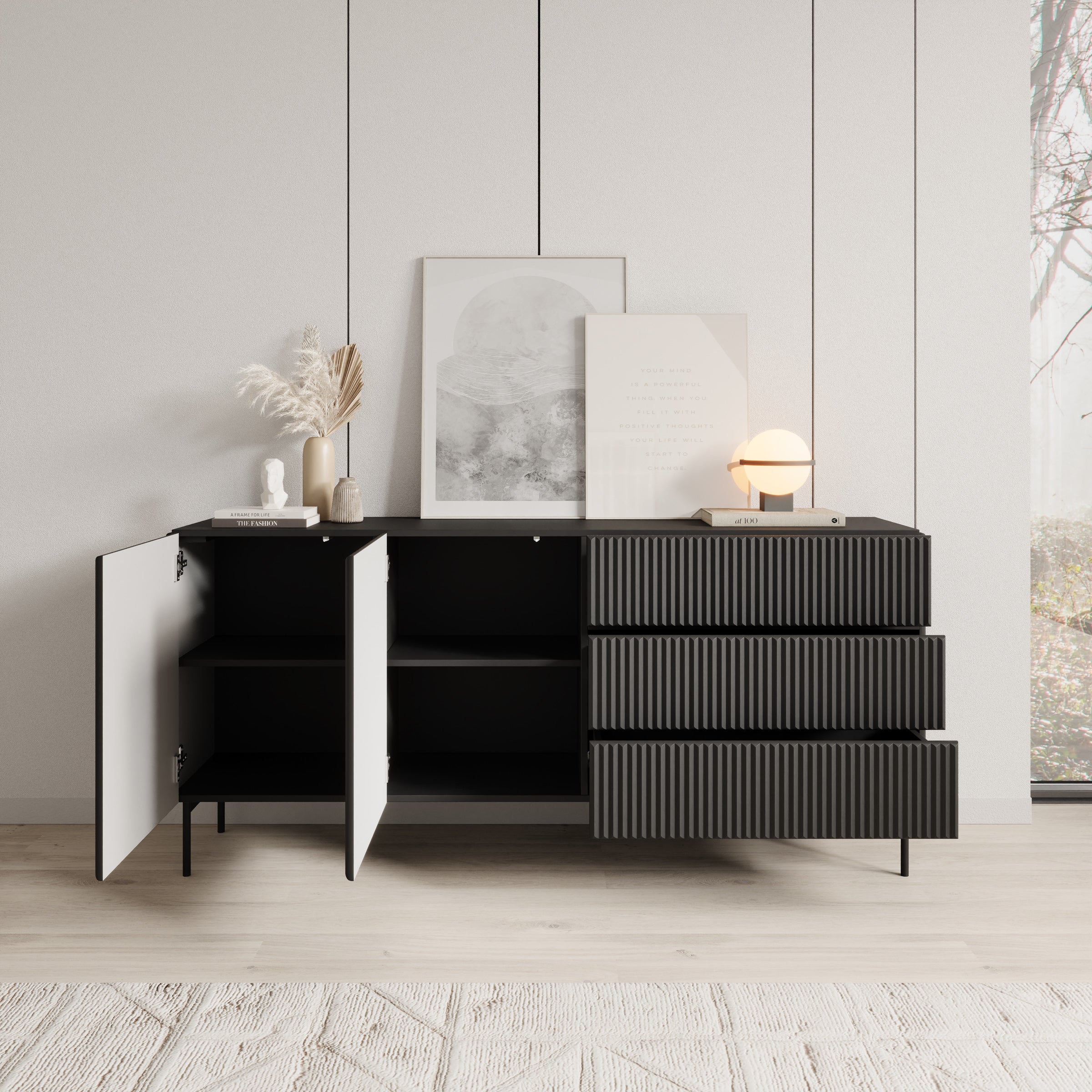 Marajo - Dressoir - Zwart - 177x40x81 cm