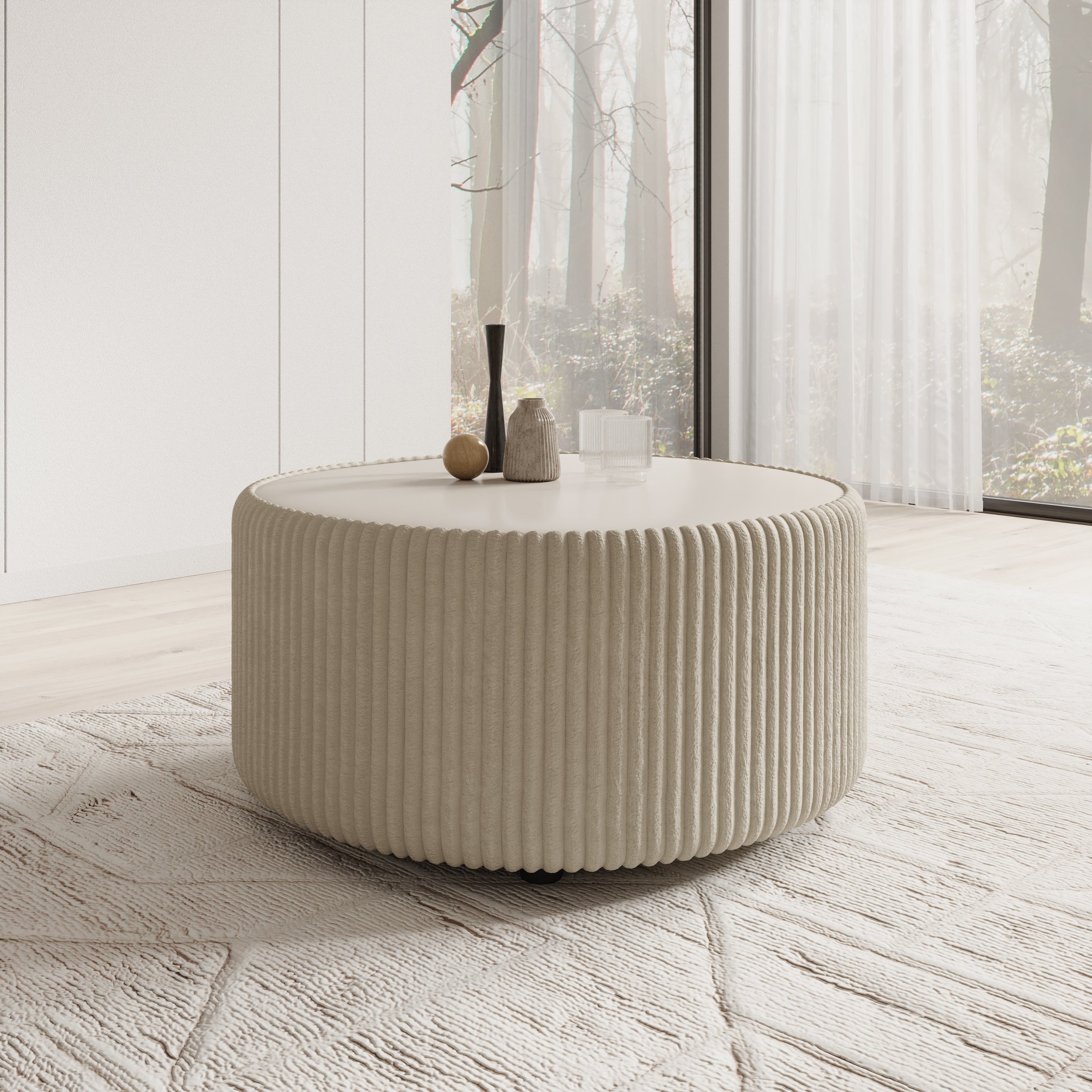 Marano - Salontafel - Fluffy ribstof beige - 89x89x42 cm