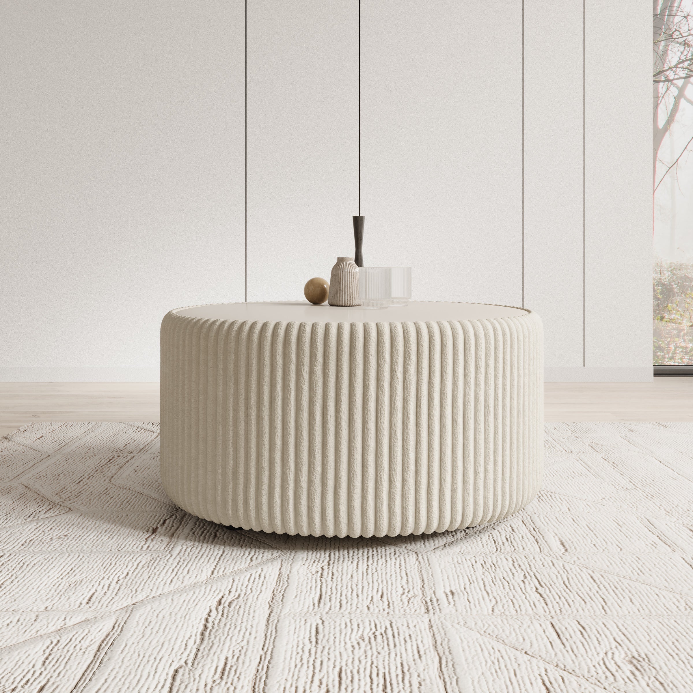 Marano - Salontafel - Fluffy ribstof beige - 89x89x42 cm