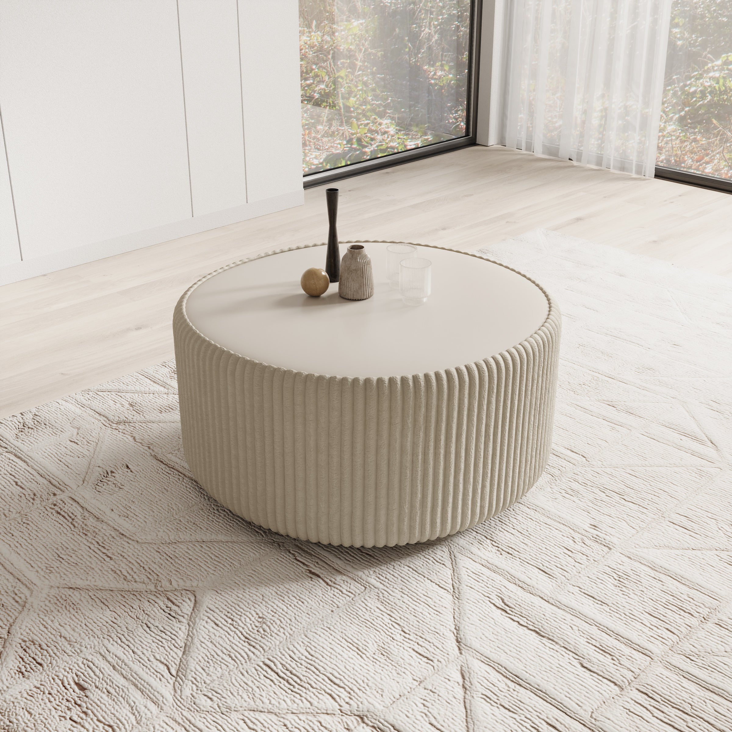 Marano - Salontafel - Fluffy ribstof beige - 89x89x42 cm