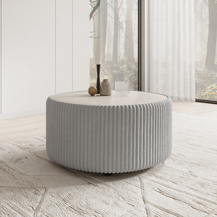 Marano - Salontafel - Fluffy ribstof grijs  - 89x89x42 cm