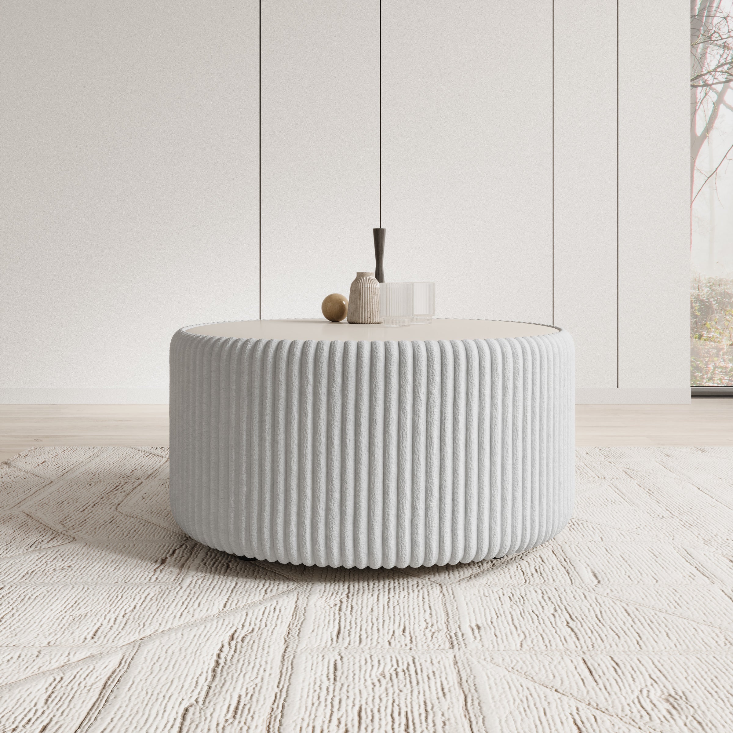 Marano - Salontafel - Fluffy ribstof grijs  - 89x89x42 cm