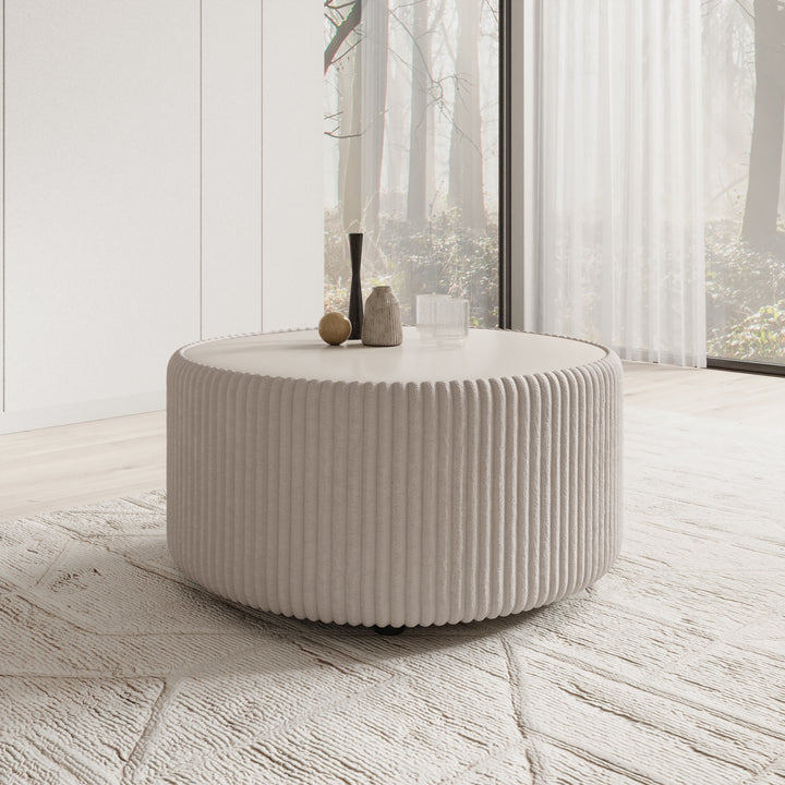 Marano - Salontafel - Fluffy ribstof wit  - 89x89x42 cm