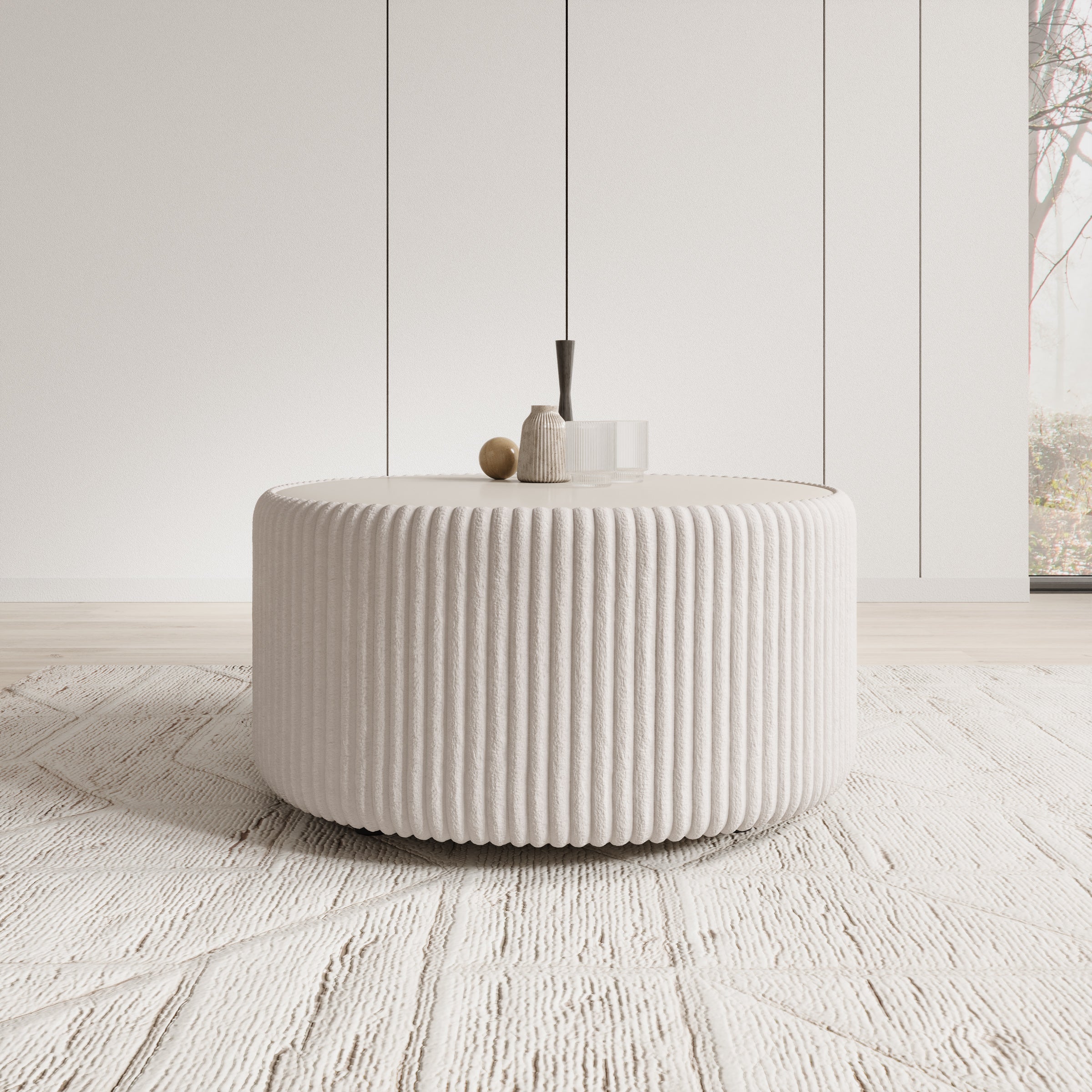 Marano - Salontafel - Fluffy ribstof wit  - 89x89x42 cm