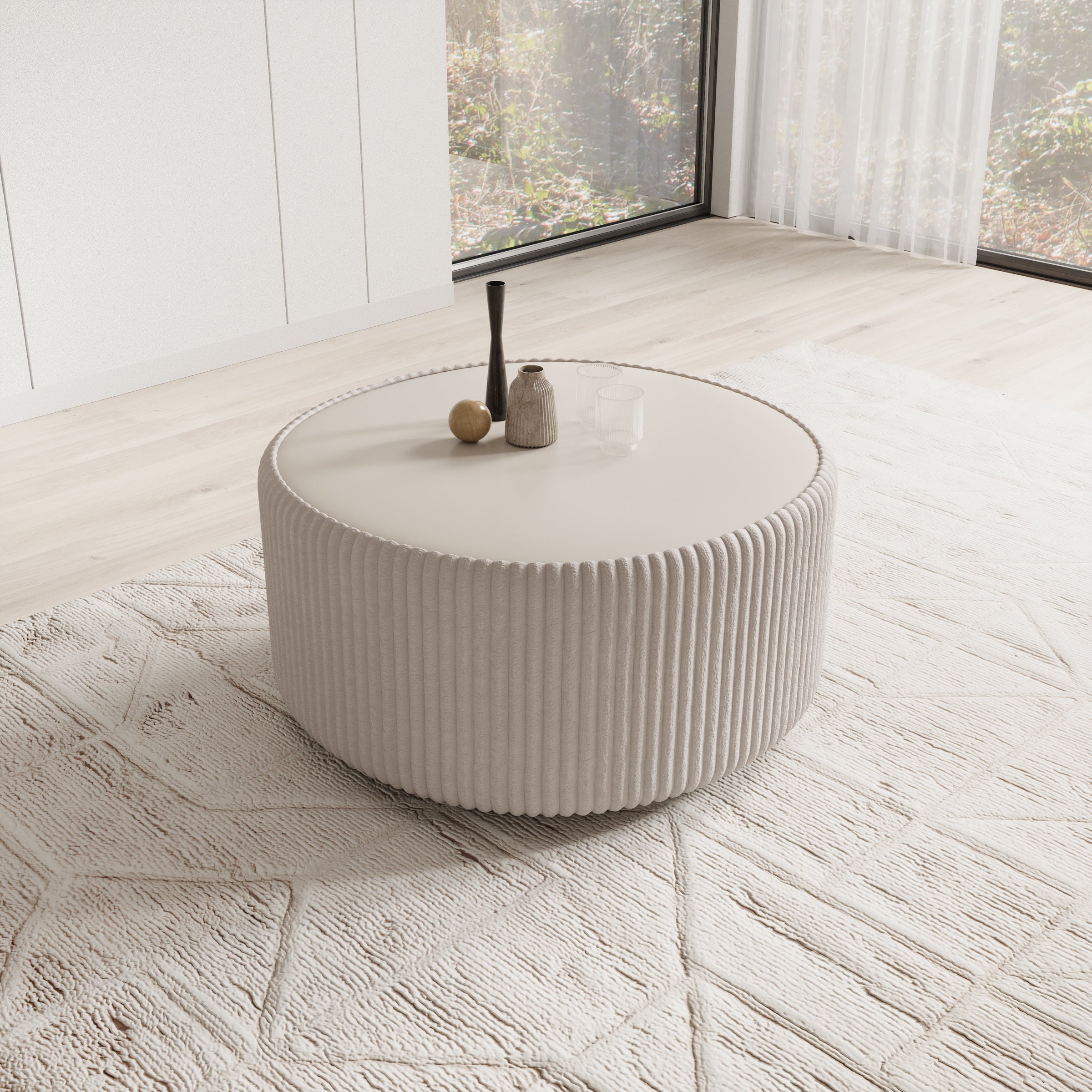 Marano - Salontafel - Fluffy ribstof wit  - 89x89x42 cm