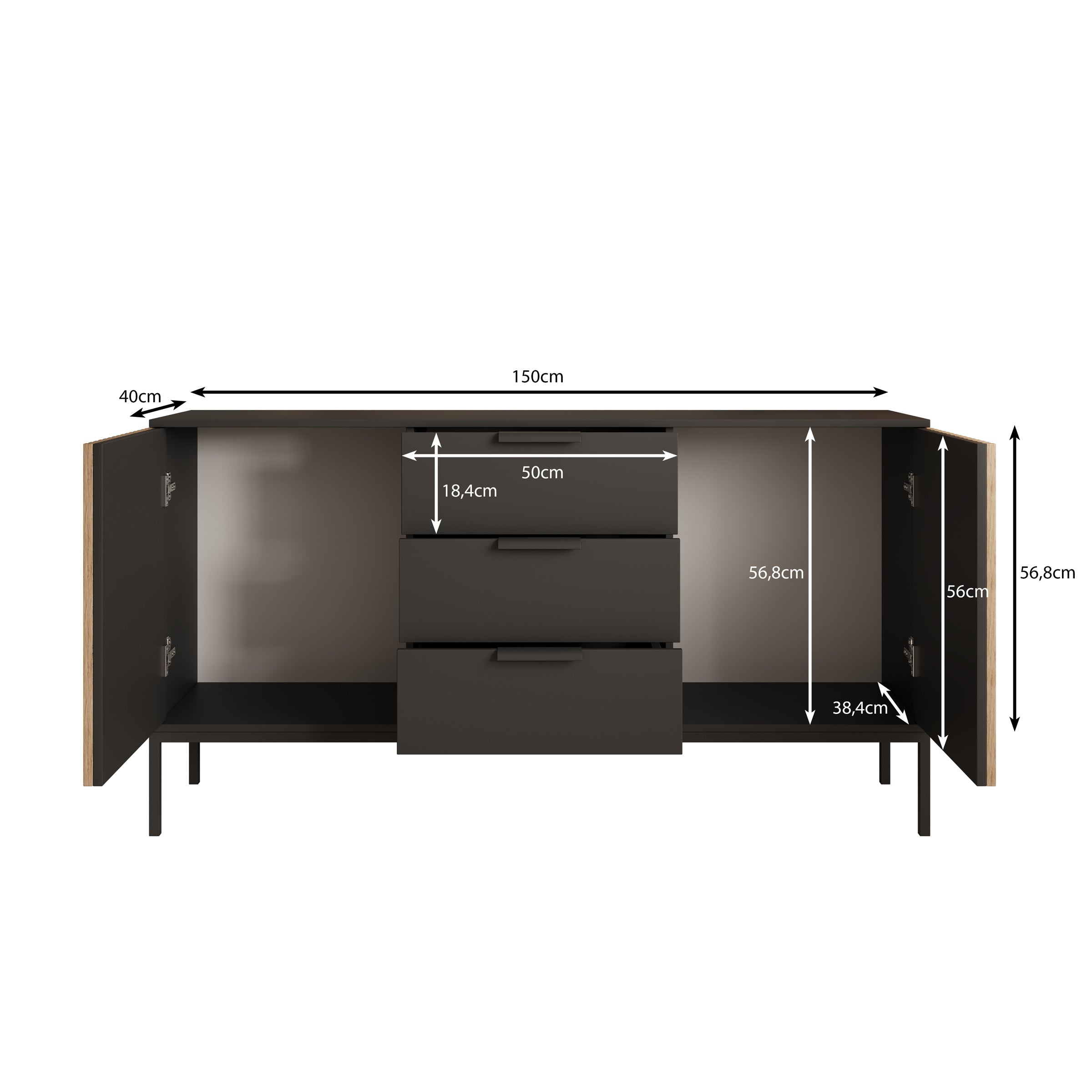 Marbella - Dressoir - Zwart - 150x40x80 cm