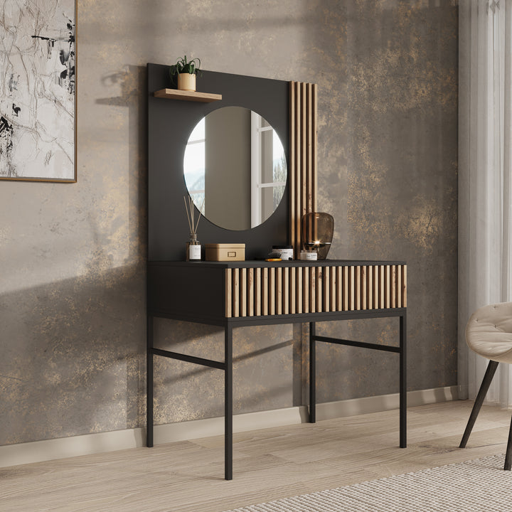 Marbella - Kaptafel met spiegel - Zwart - 85x60 cm