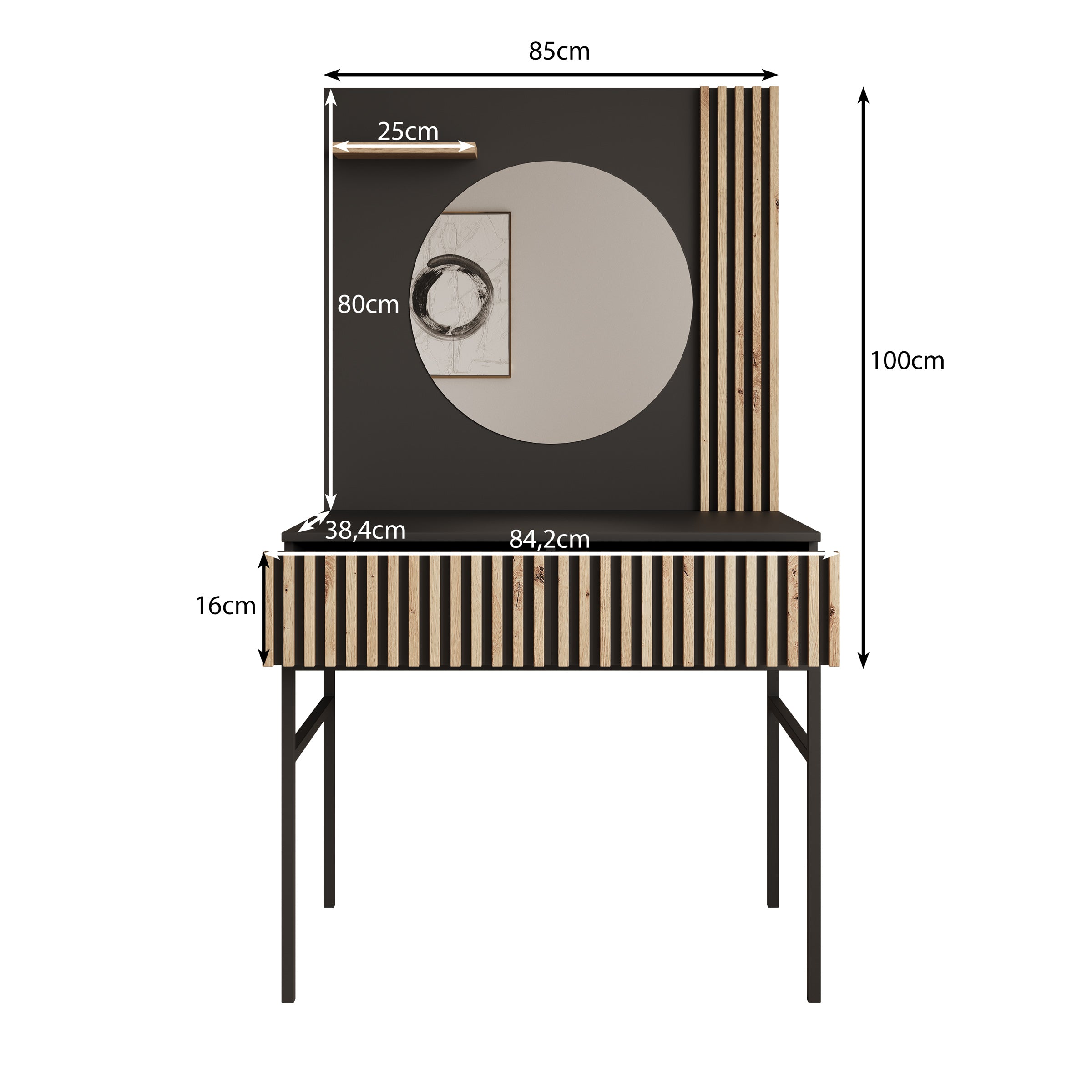 Marbella - Kaptafel met spiegel - Zwart - 85x60x155 cm