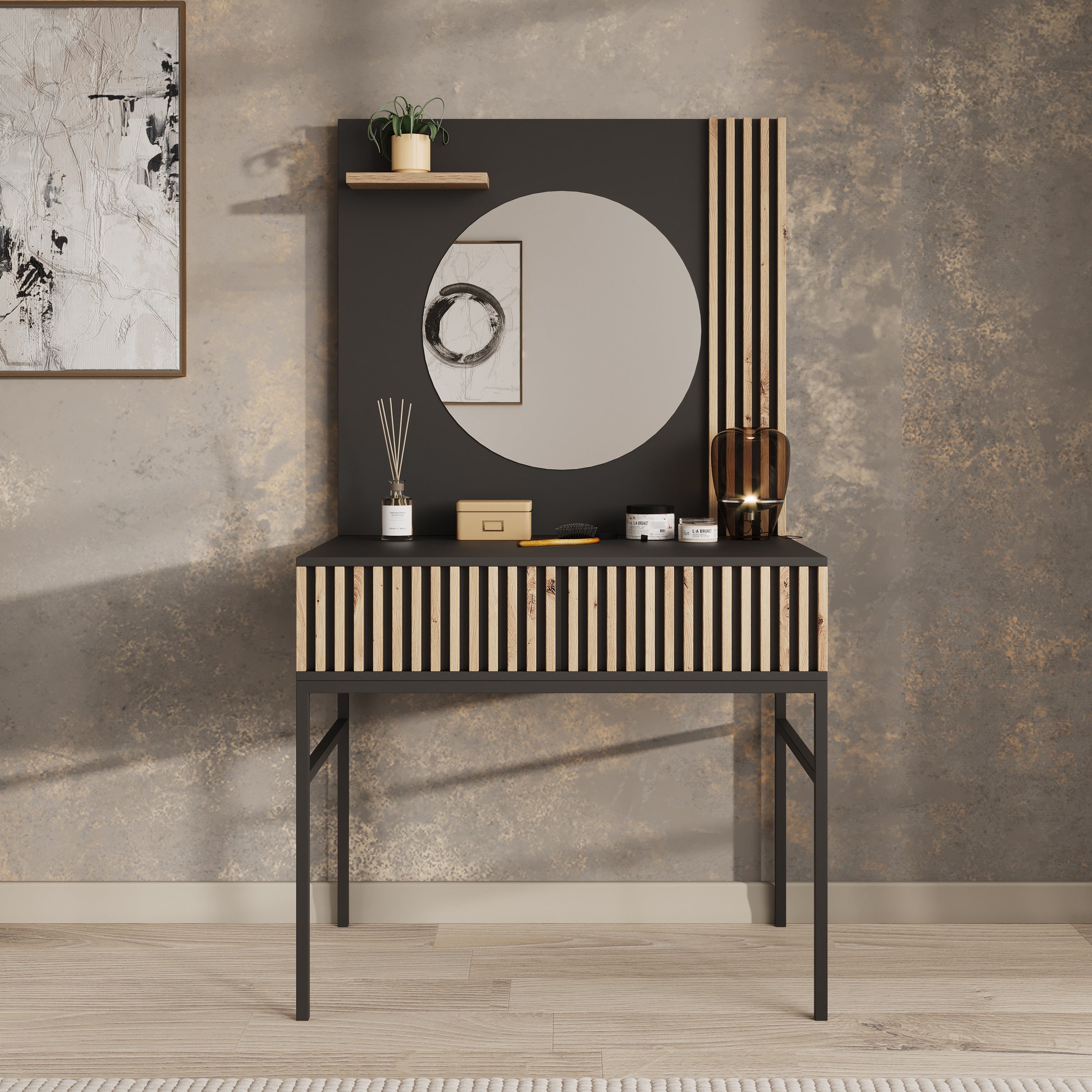 Marbella - Kaptafel met spiegel - Zwart - 85x60x155 cm