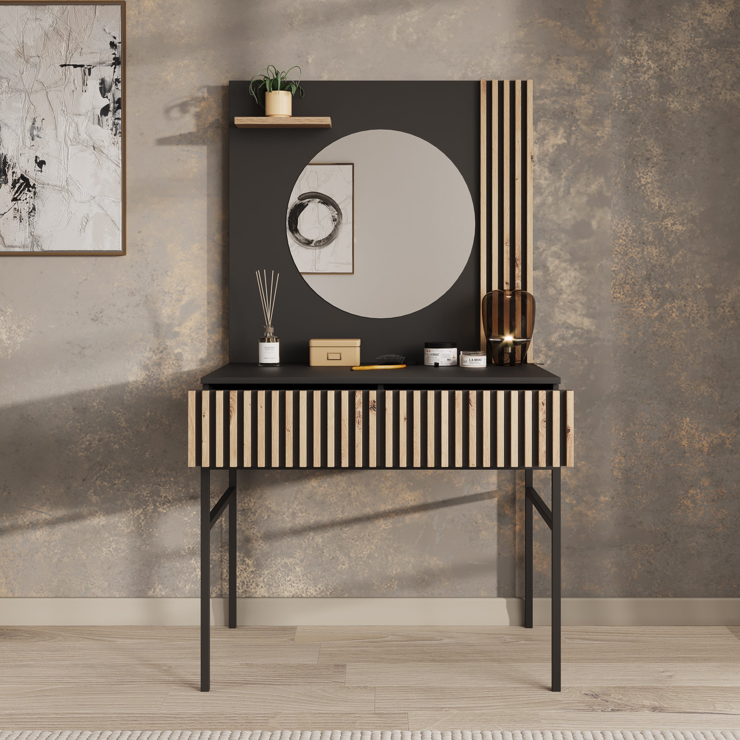 Marbella - Kaptafel met spiegel - Zwart - 85x60x155 cm