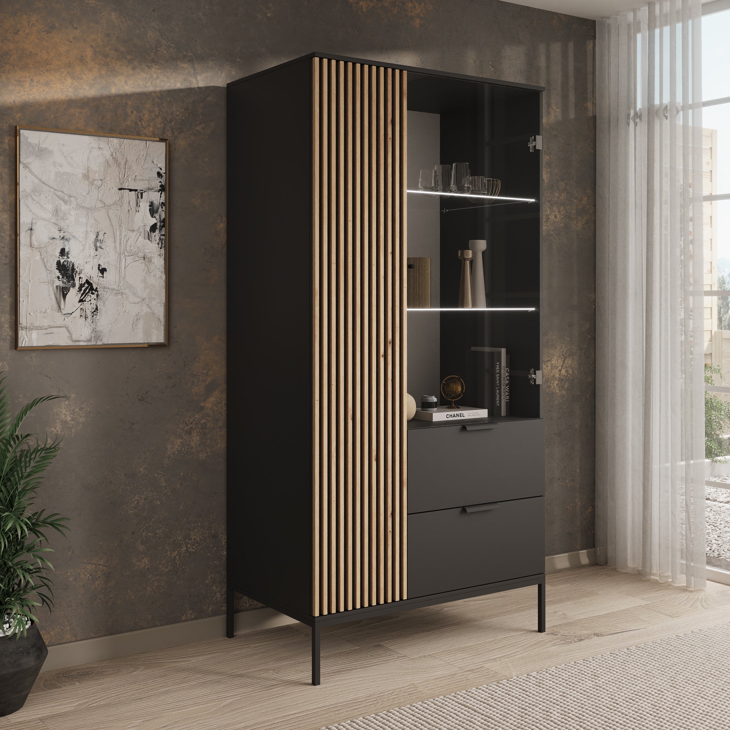 Marbella - Vitrinekast - Zwart - 100x60x200 cm