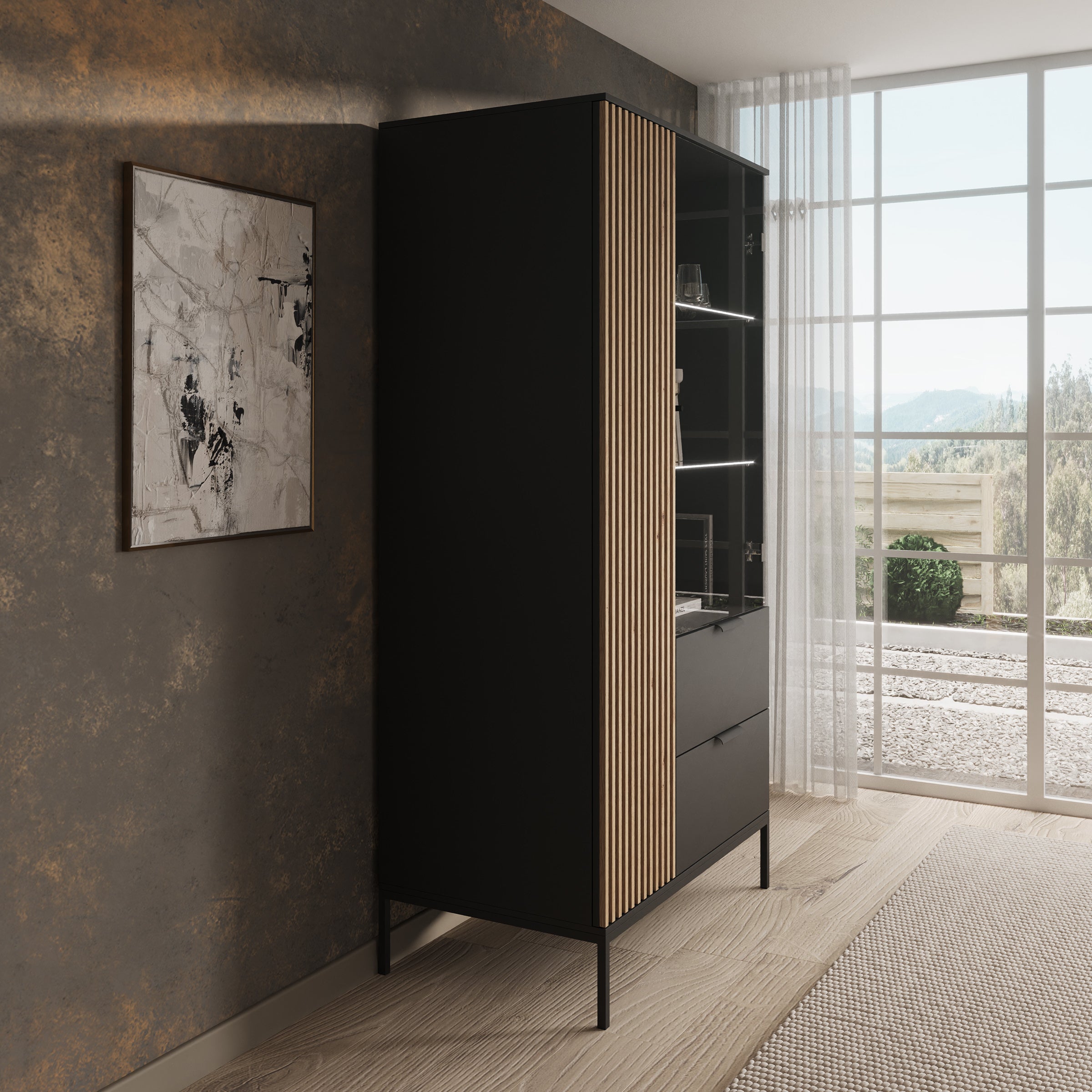 Marbella - Vitrinekast - Zwart - 100x60x200 cm