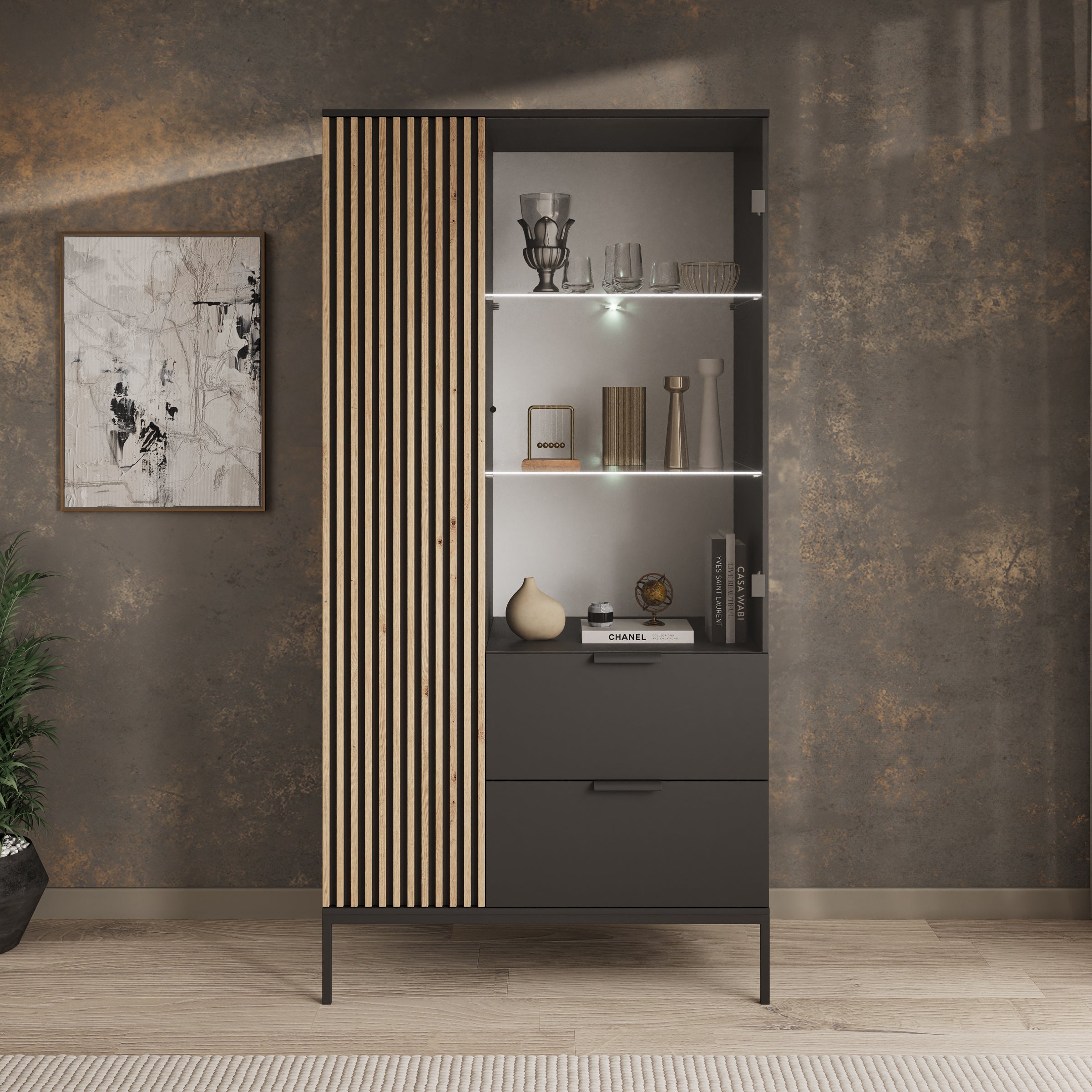 Marbella - Vitrinekast - Zwart - 100x60x200 cm