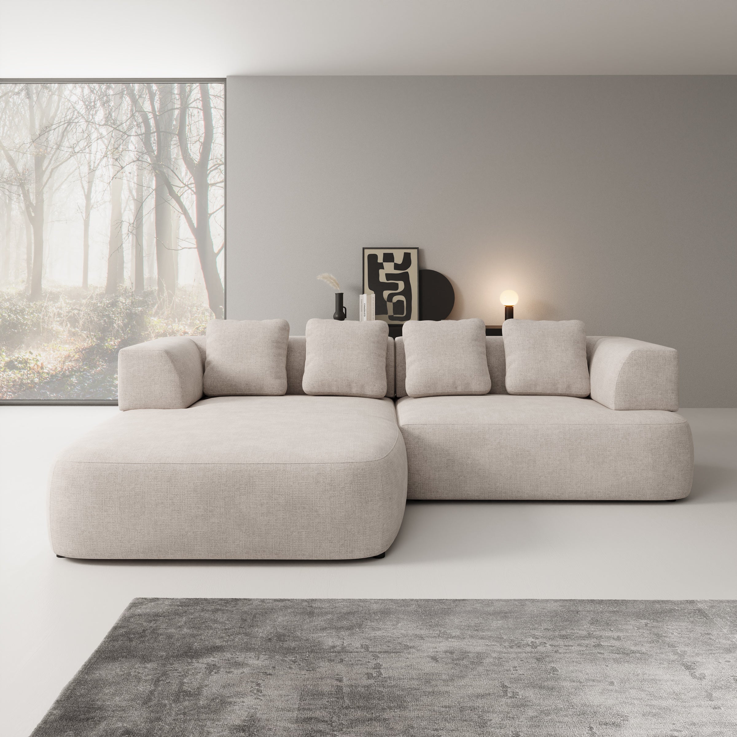 Marcelli - Hoekbank 3-zits met chaise longue - Stof beige - Links