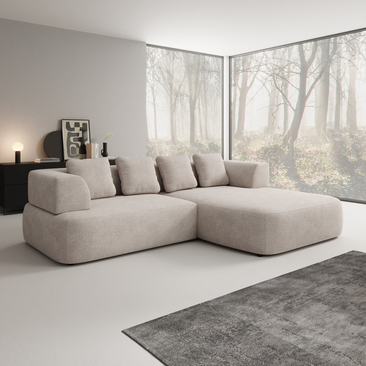 Marcelli - Hoekbank 3-zits met chaise longue - Stof beige - Rechts