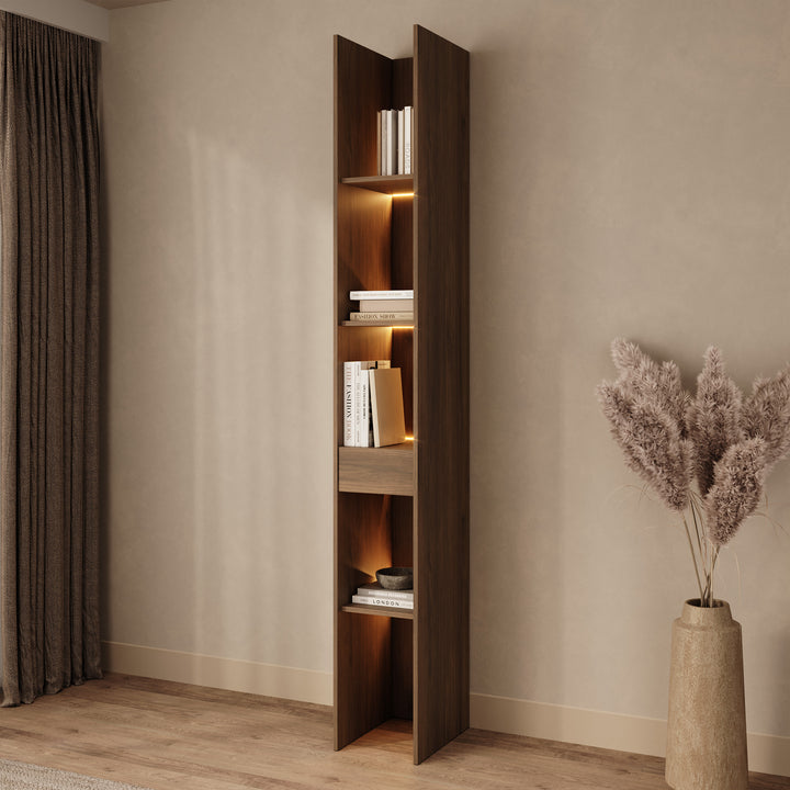 Marchena - Boekenkast met verlichting - Walnootpatroon - 30x38x226 cm