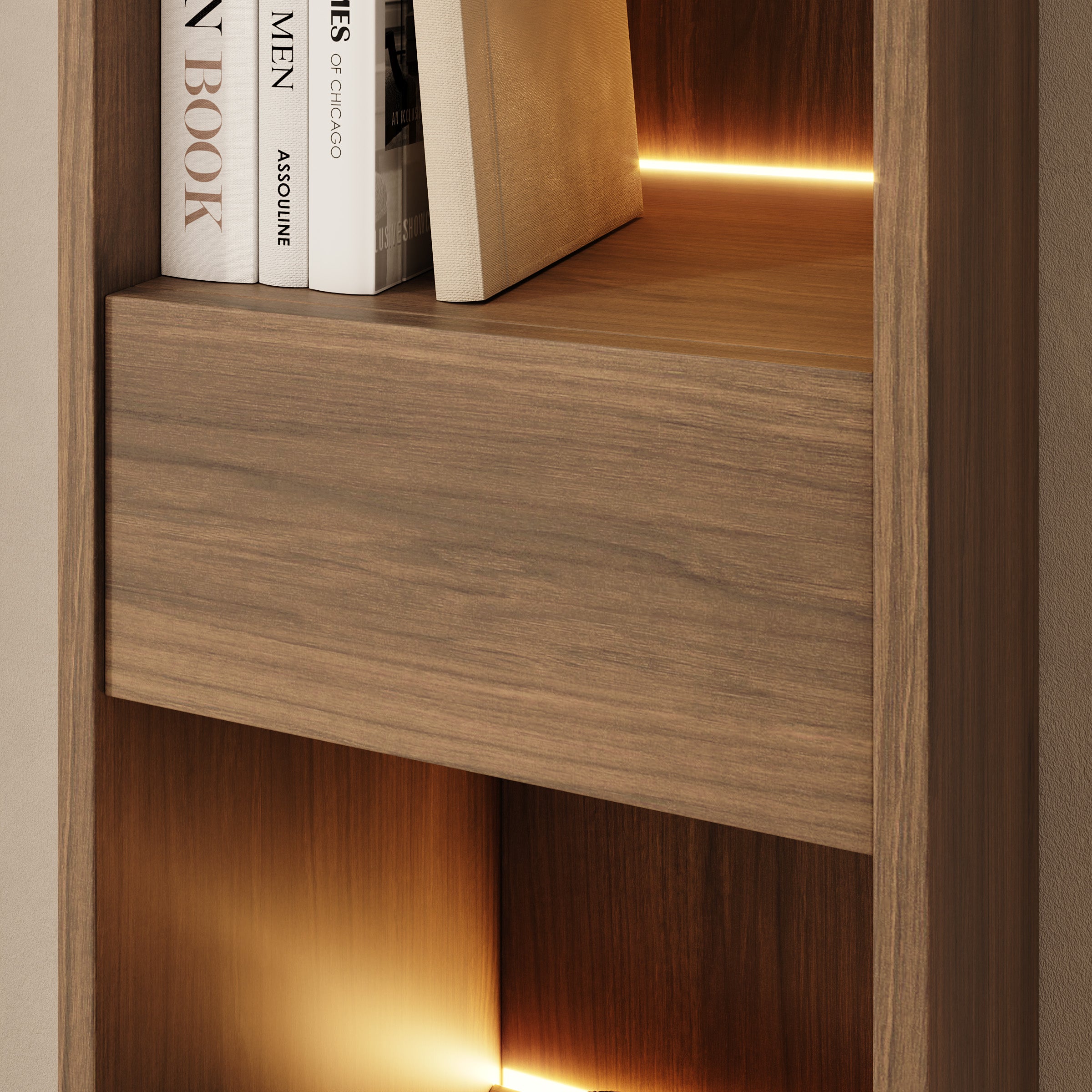 Marchena - Boekenkast met verlichting - Walnootpatroon - 30x38x226 cm