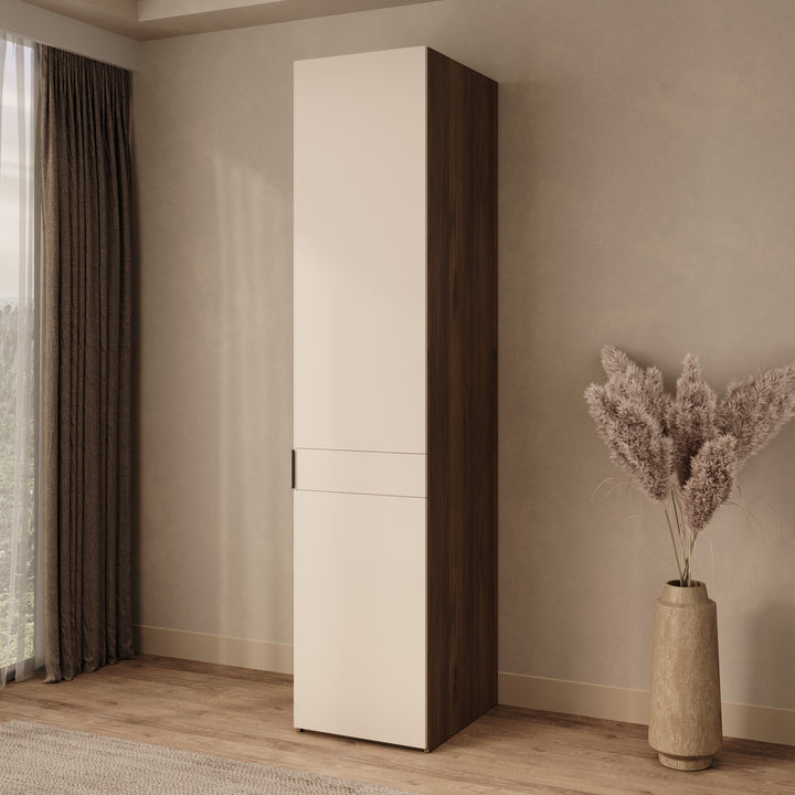 Marchena - Kledingkast 1-deurs - Beige/Walnootpatroon - 50x56x226 cm