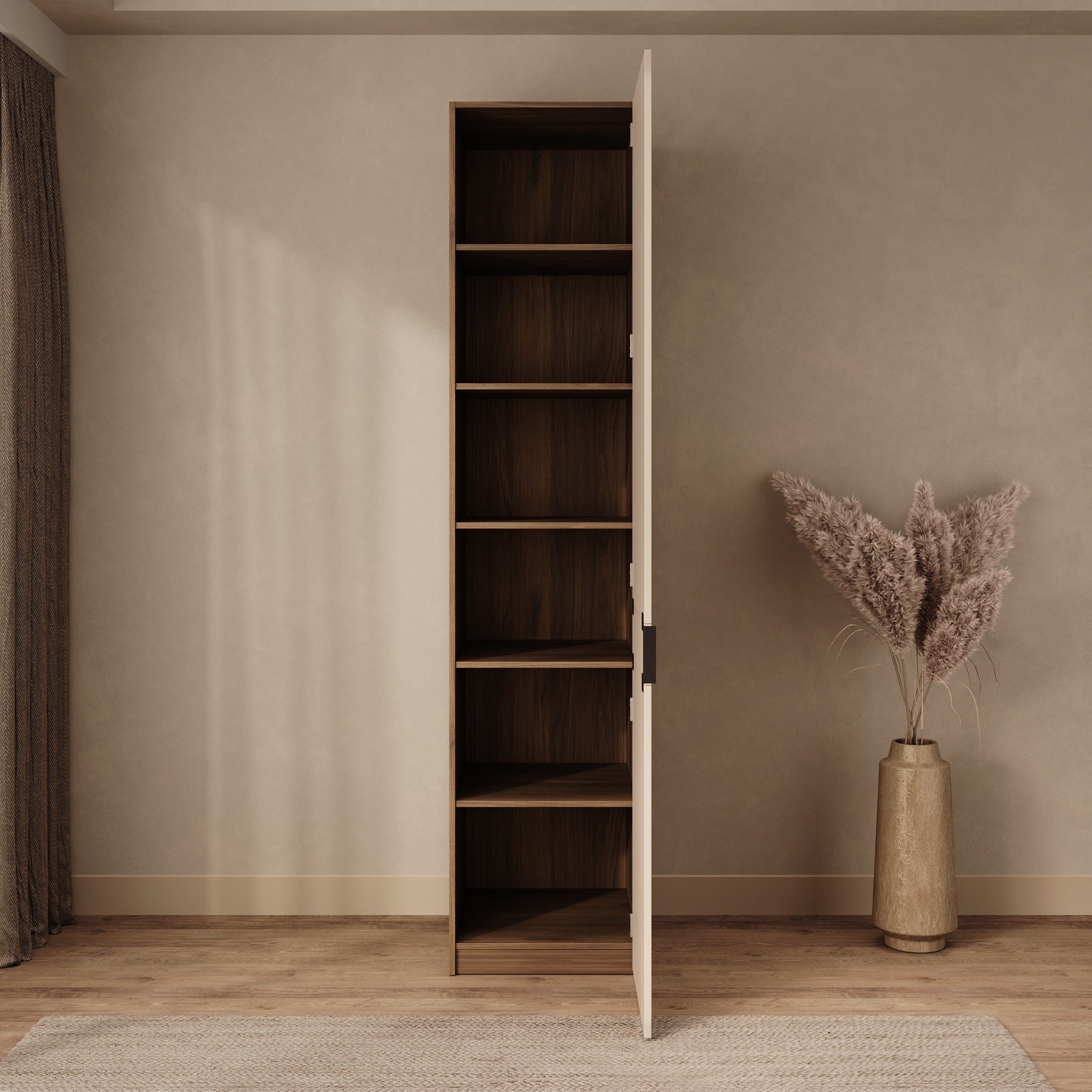 Marchena - Kledingkast 1-deurs - Beige/Walnootpatroon - 50x56x226 cm