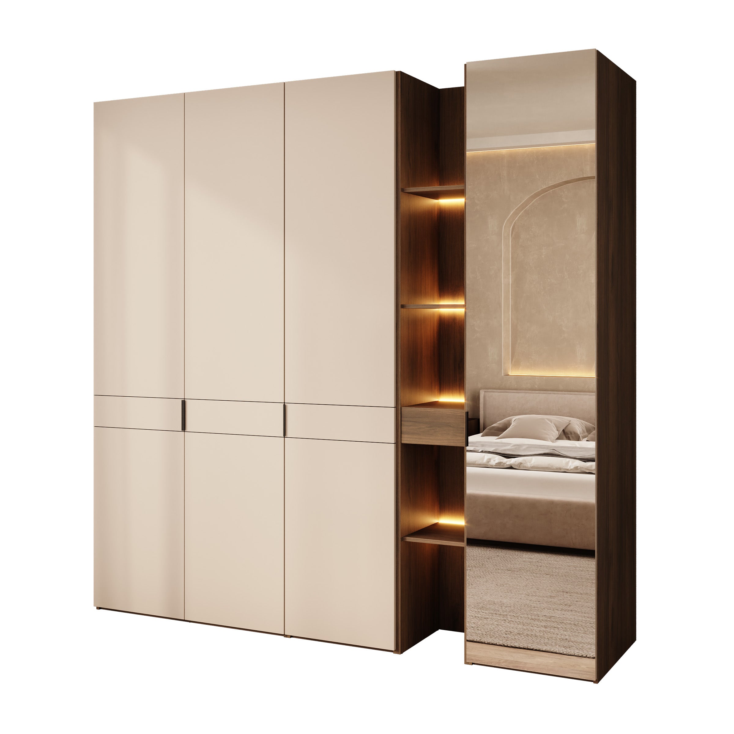 Marchena - Kledingkast 4-deurs - Beige/Walnootpatroon - 230x56x226 cm