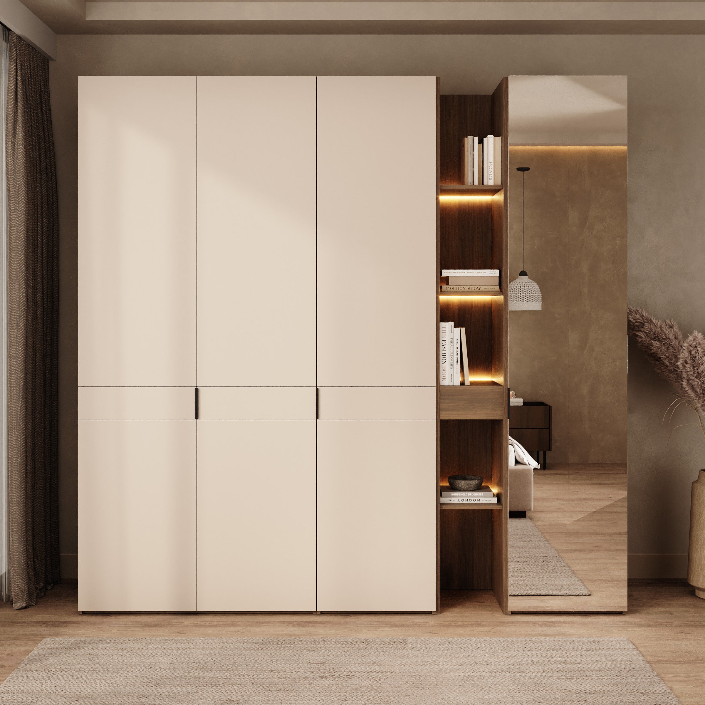 Marchena - Kledingkast 4-deurs - Beige/Walnootpatroon - 230x56x226 cm