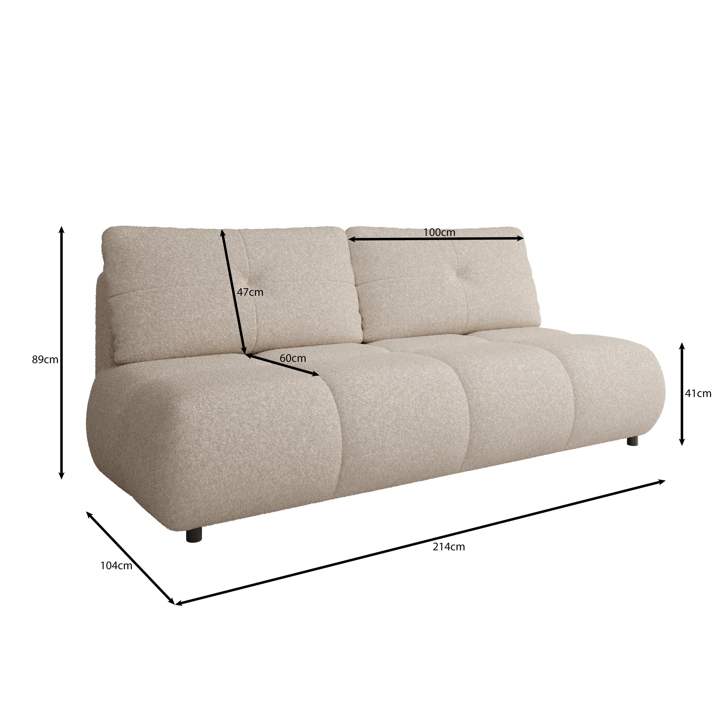 Marela - Slaapbank - Teddystof beige - 214x104x89 cm