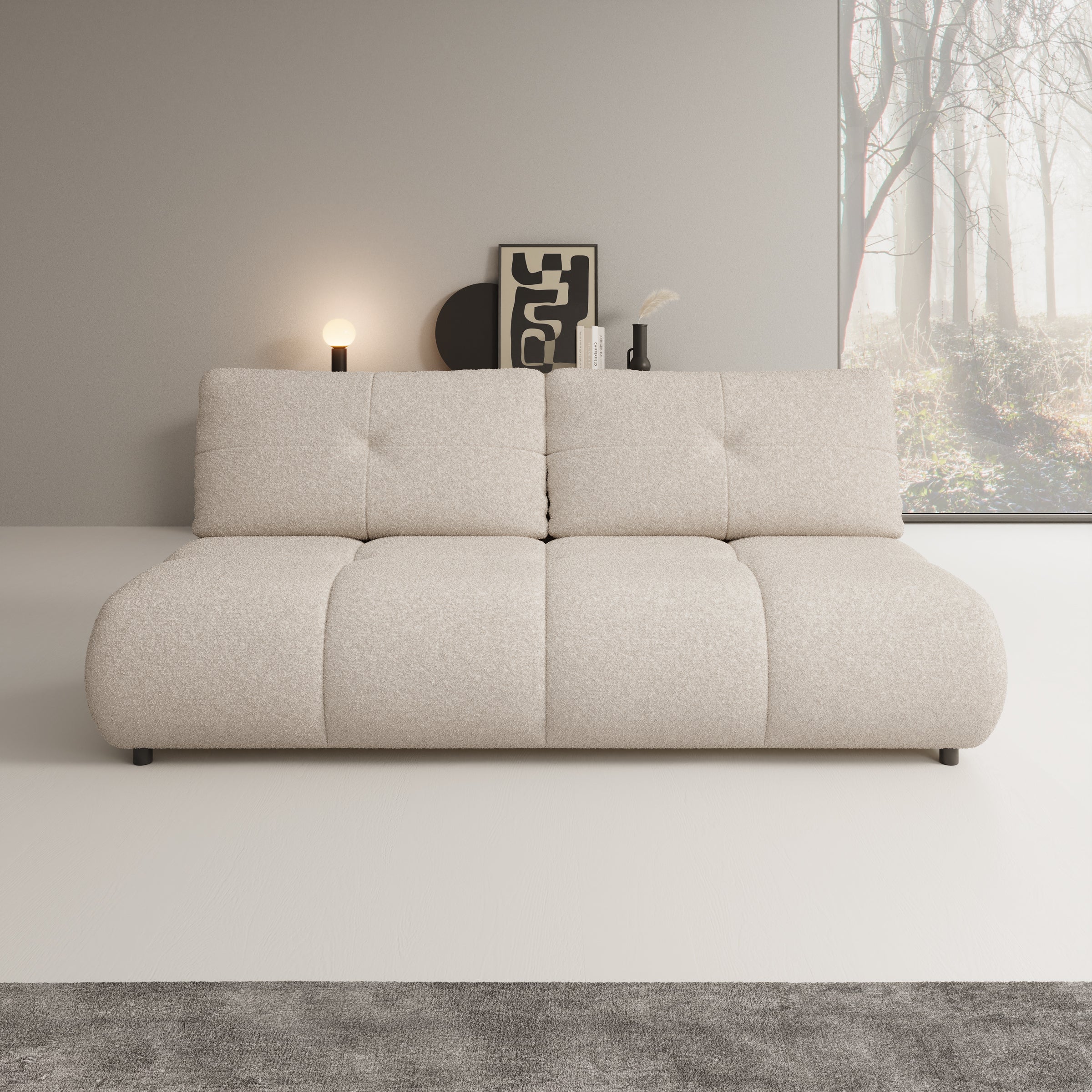 Marela - Slaapbank - Teddystof beige - 214x104x89 cm