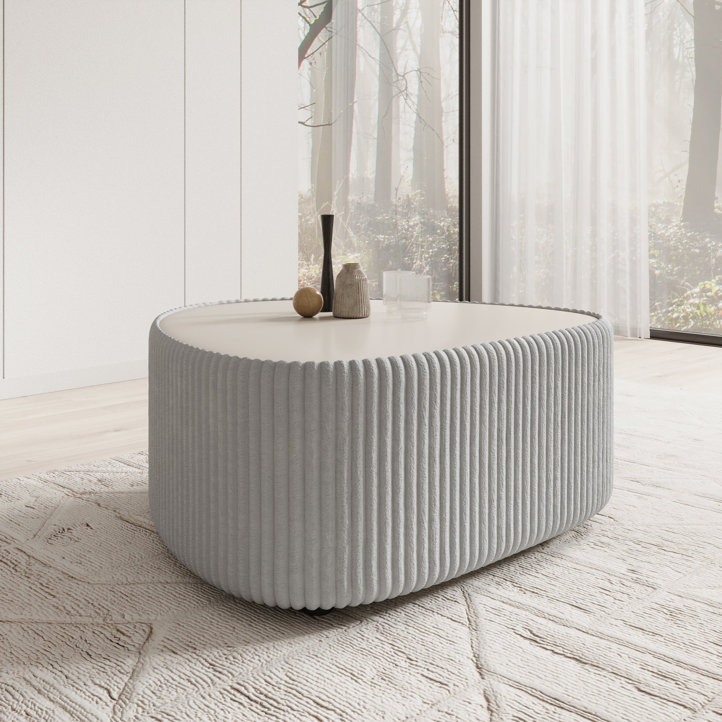 Marlen - Salontafel - Fluffy ribstof grijs - 96x89x42 cm