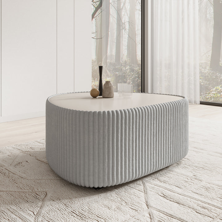 Marlen - Salontafel - Fluffy ribstof grijs - 96x89x42 cm