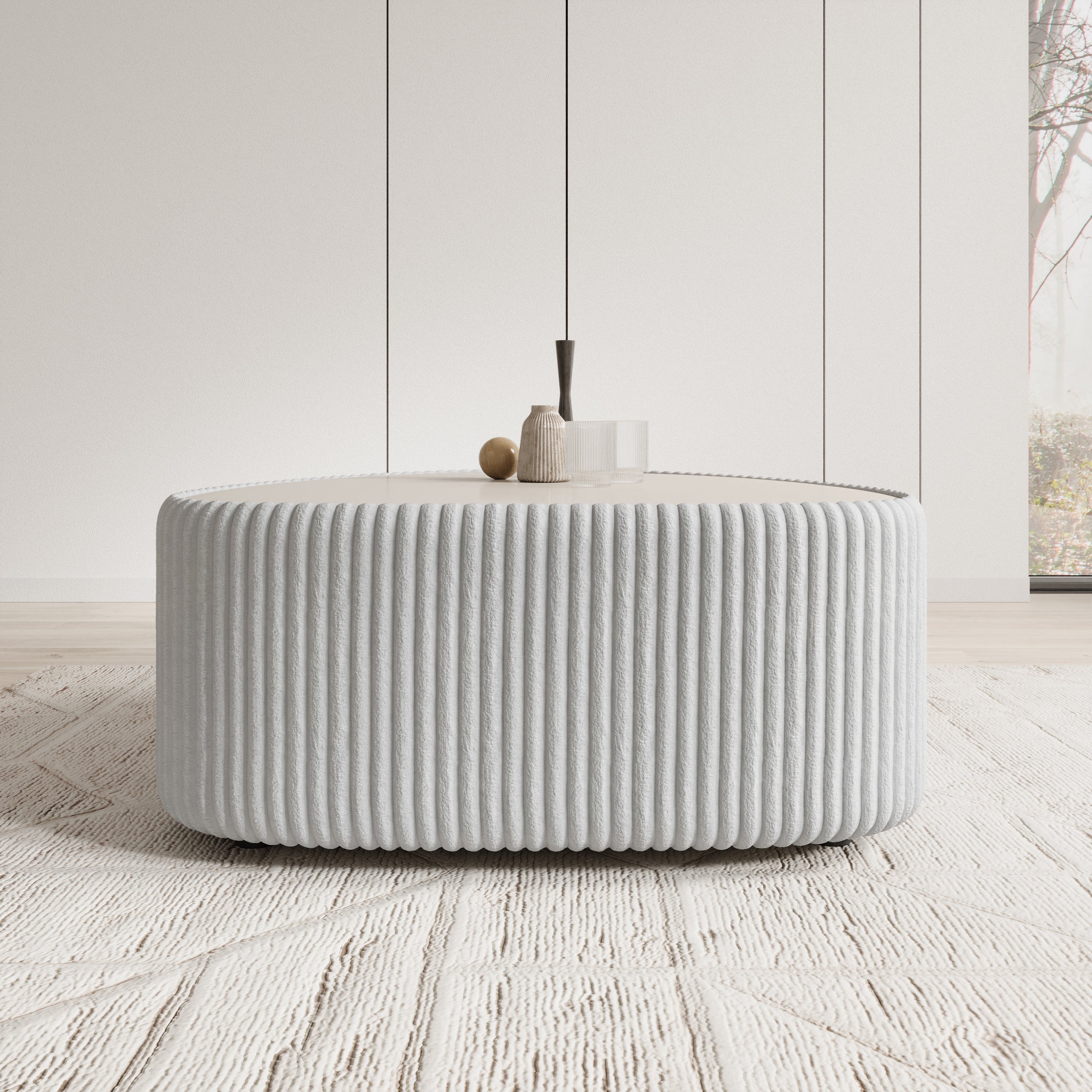 Marlen - Salontafel - Fluffy ribstof grijs - 96x89x42 cm