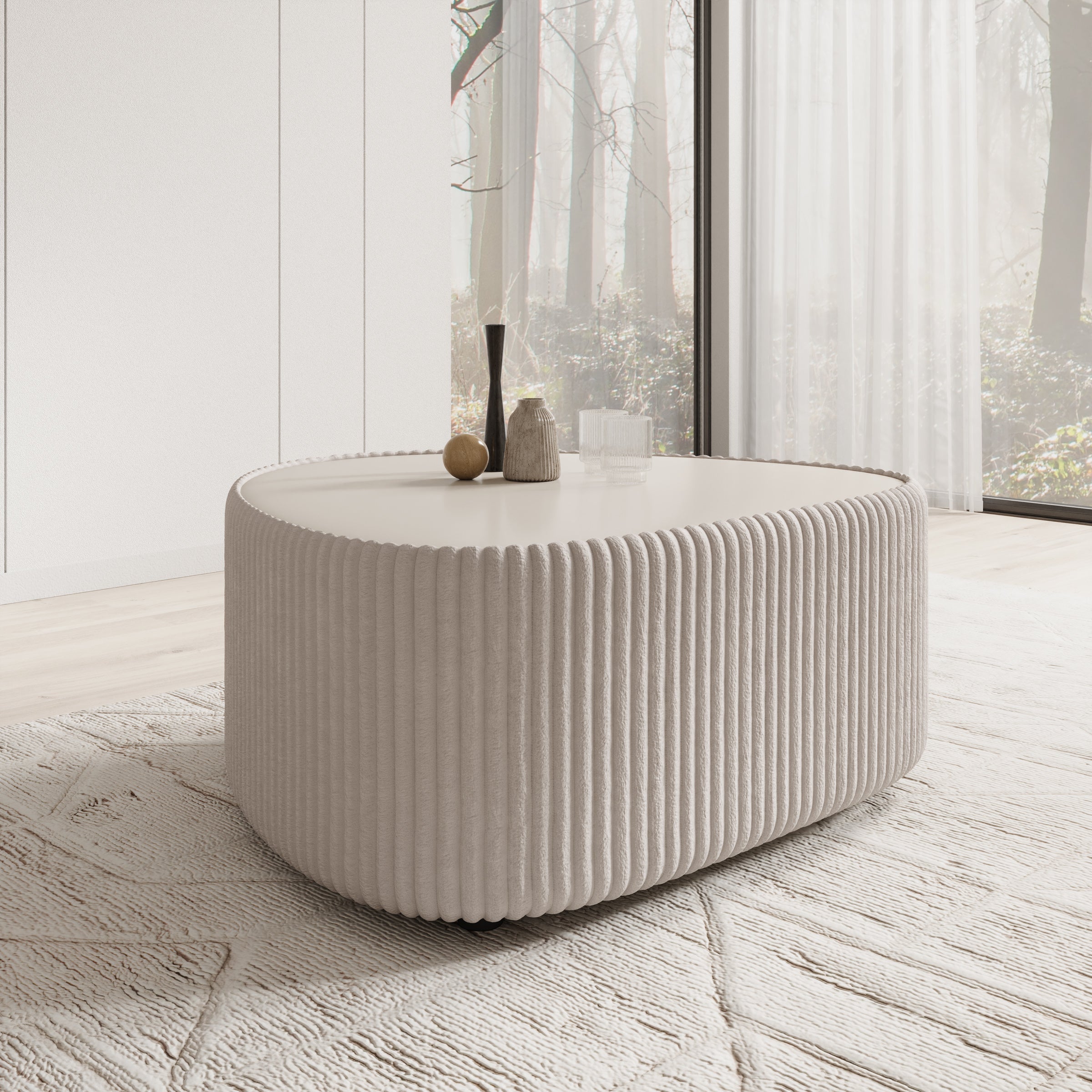 Marlen - Salontafel - Fluffy ribstof wit - 96x89x42 cm