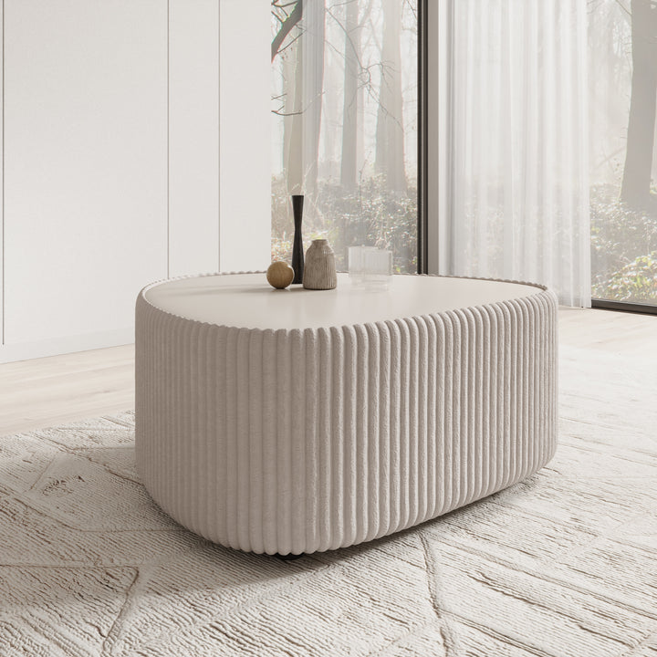 Marlen - Salontafel - Fluffy ribstof wit - 96x89x42 cm