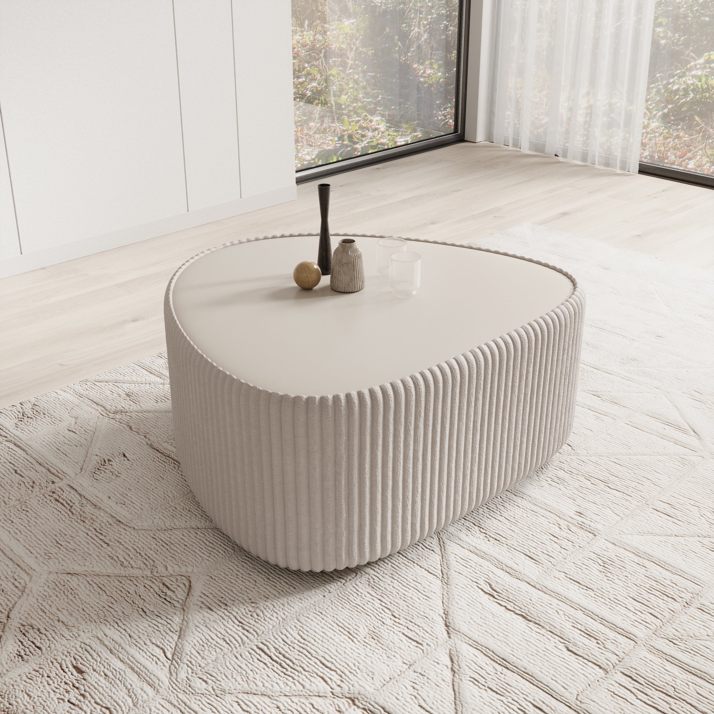 Marlen - Salontafel - Fluffy ribstof wit - 96x89x42 cm