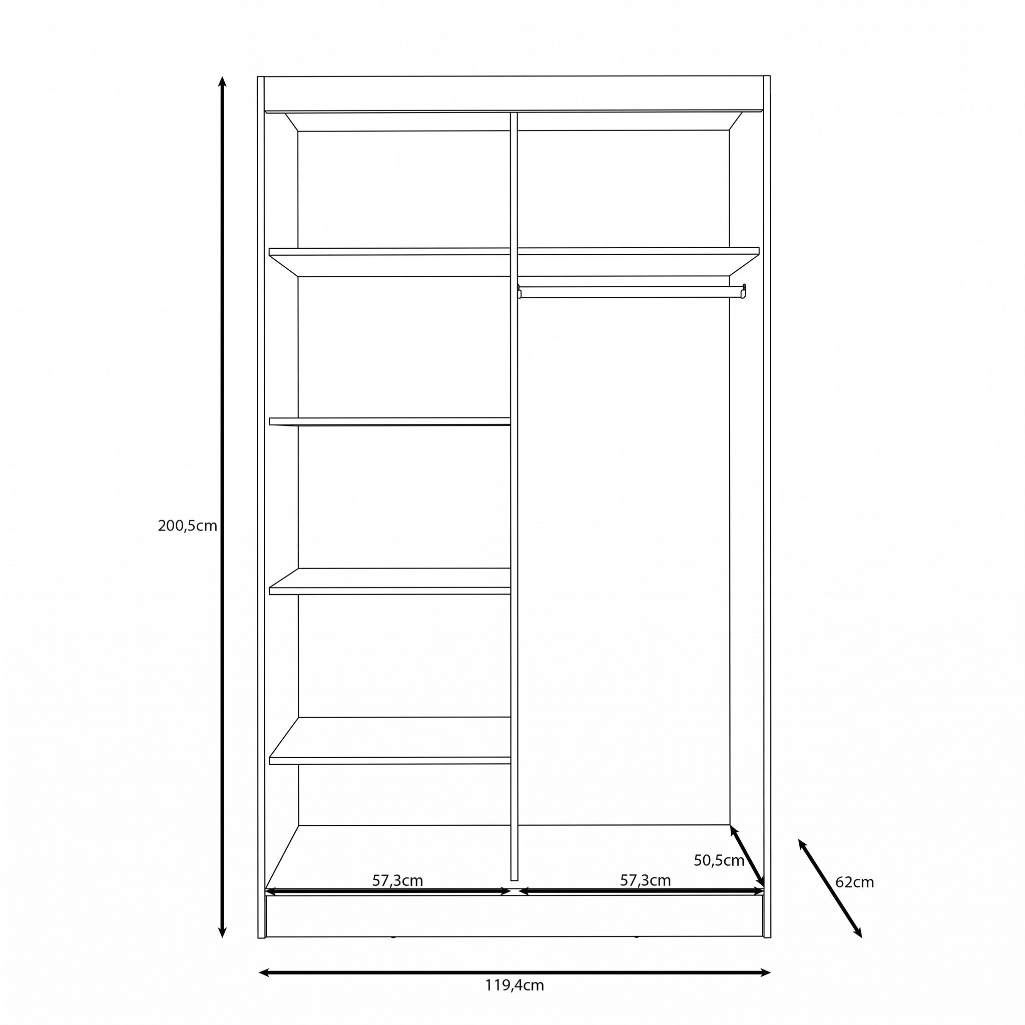 Marlow - Kledingkast met schuifdeuren - Beige - 201x62x119 cm