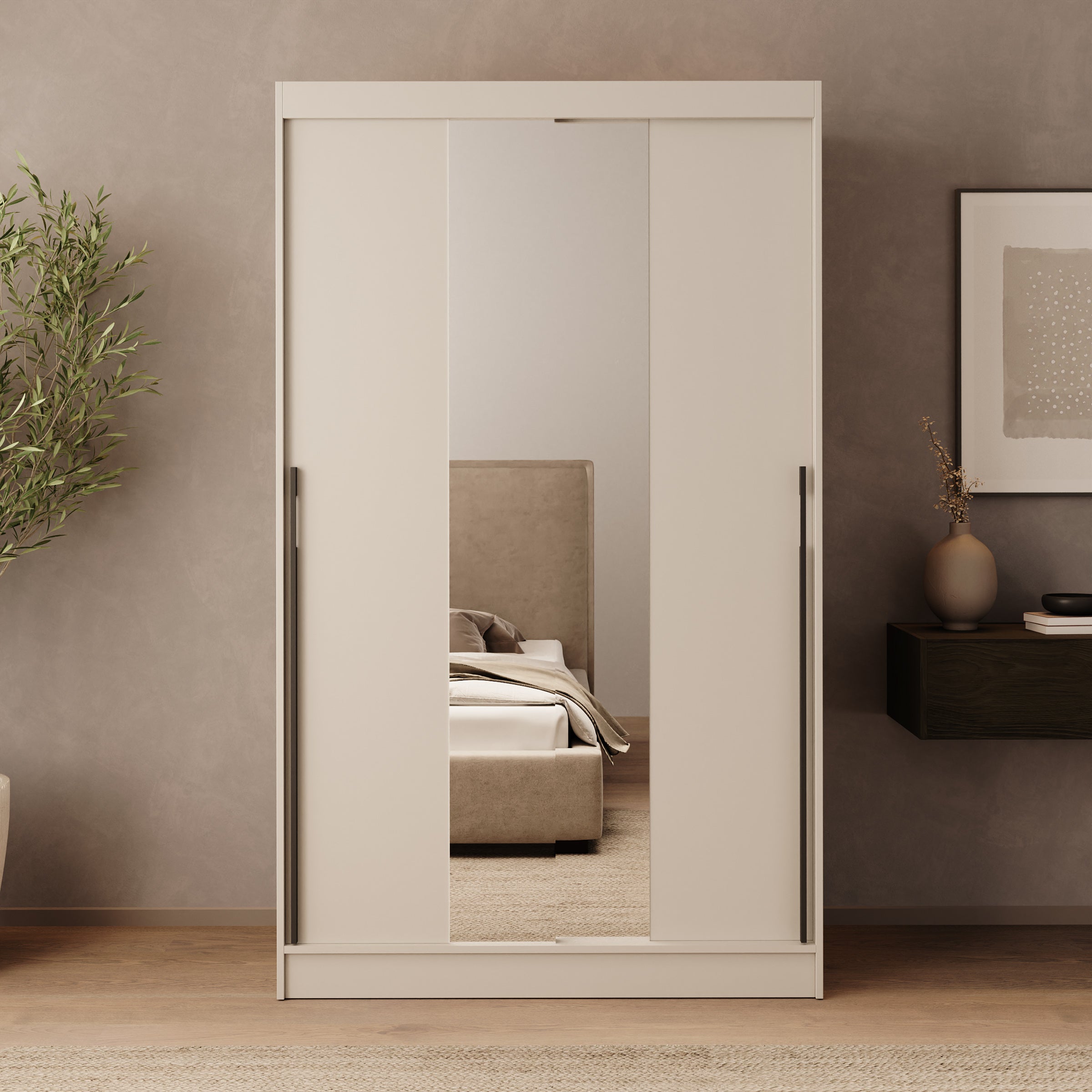 Marlow - Kledingkast met schuifdeuren - Beige - 201x62x119 cm