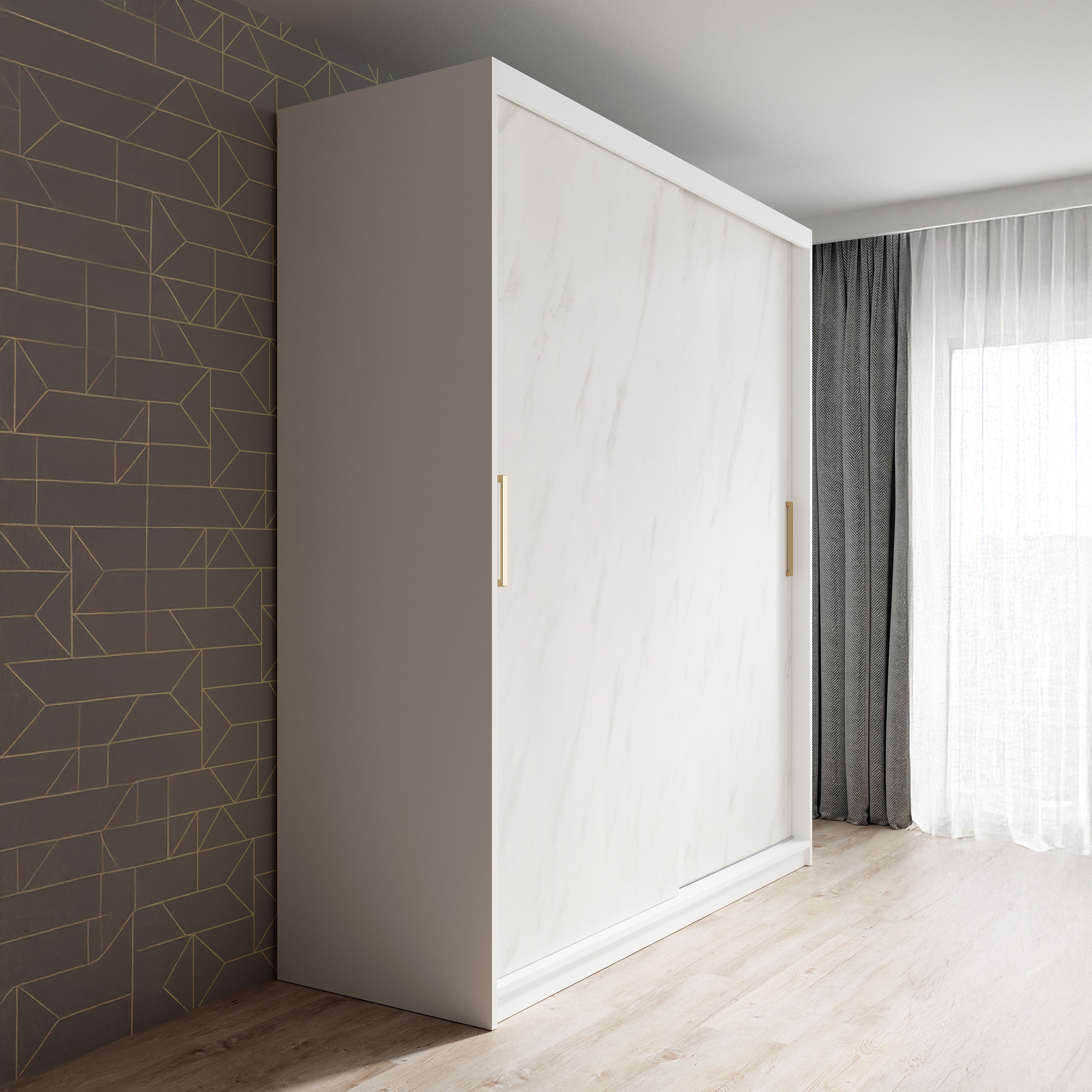 Marmer - Kledinkast met schuifdeuren - Wit  - 180x62x200 cm