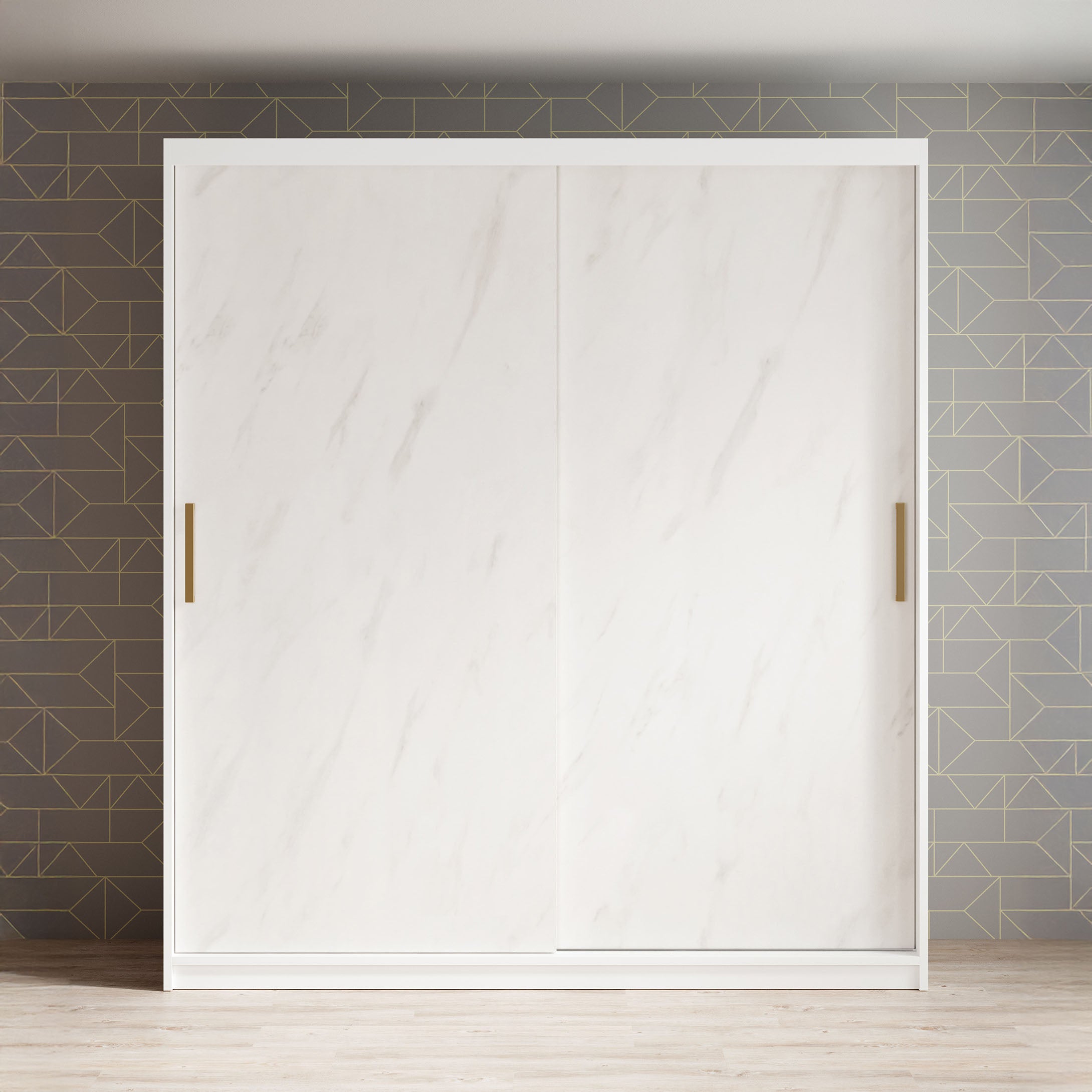 Marmer - Kledinkast met schuifdeuren - Wit  - 180x62x200 cm