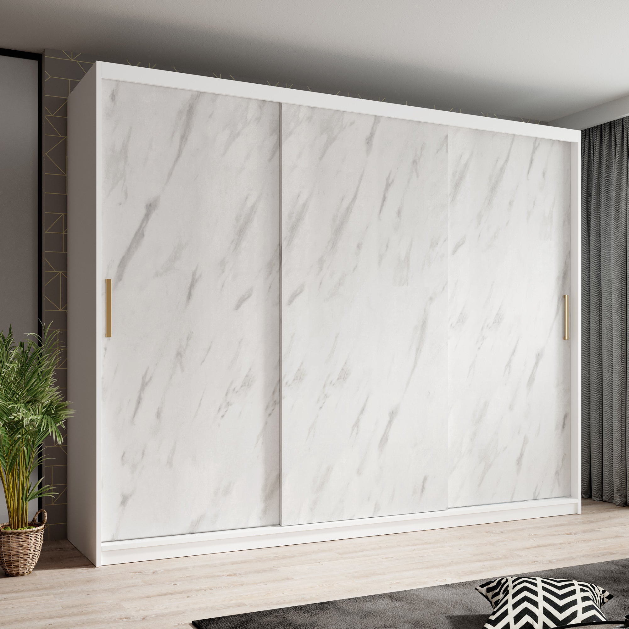 Marmer - Kledinkast met schuifdeuren - Wit  - 250x62x200 cm