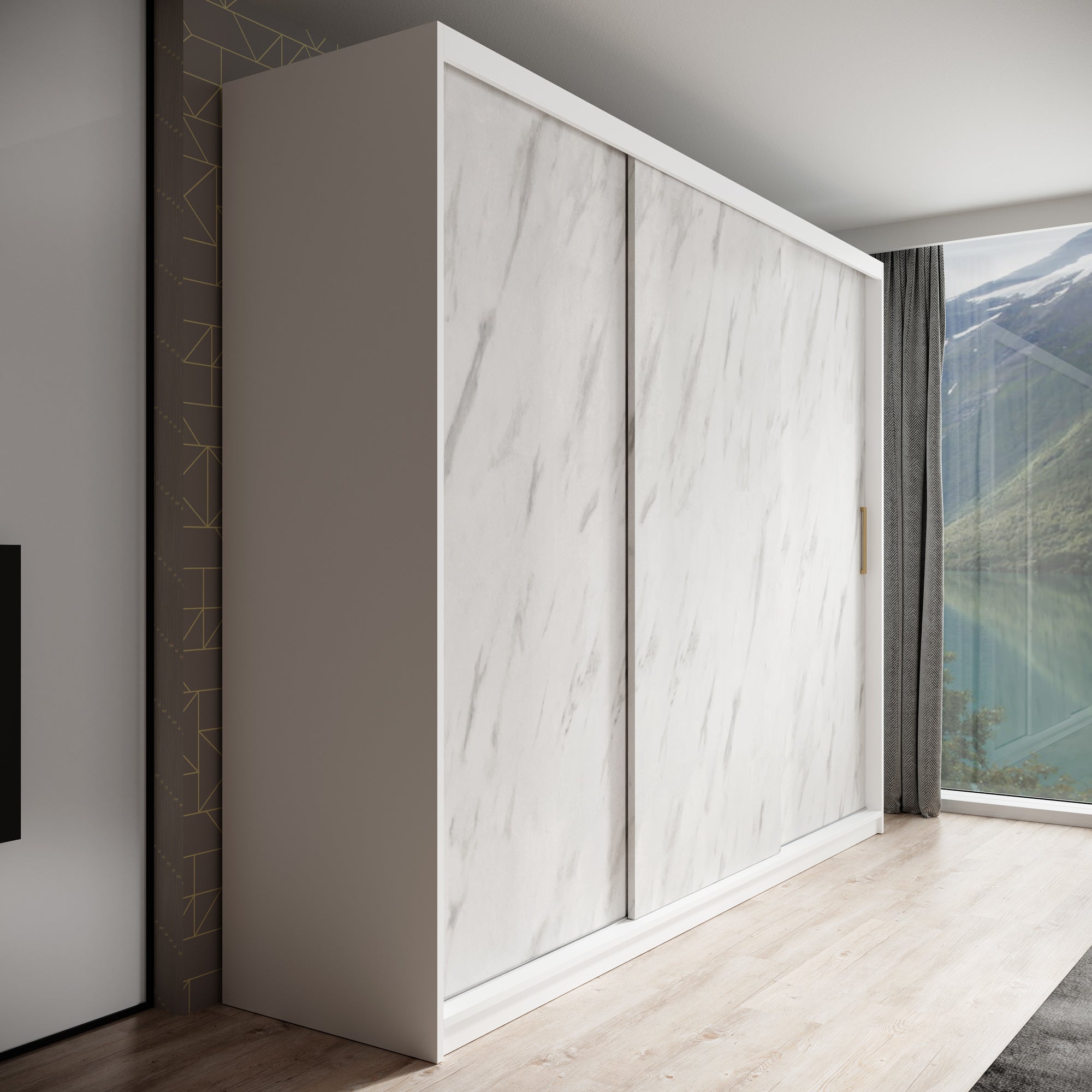 Marmer - Kledinkast met schuifdeuren - Wit  - 250x62x200 cm