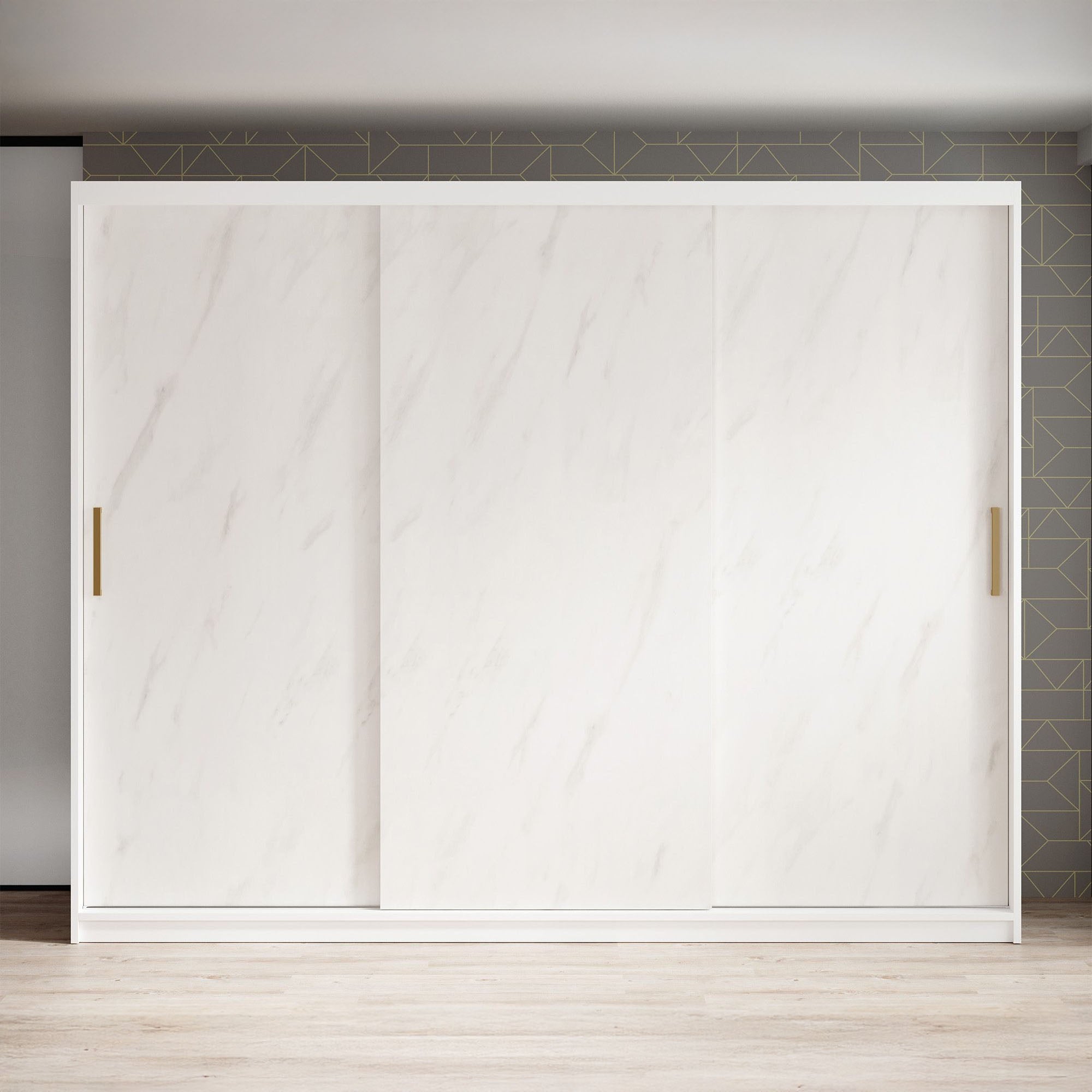 Marmer - Kledinkast met schuifdeuren - Wit  - 250x62x200 cm